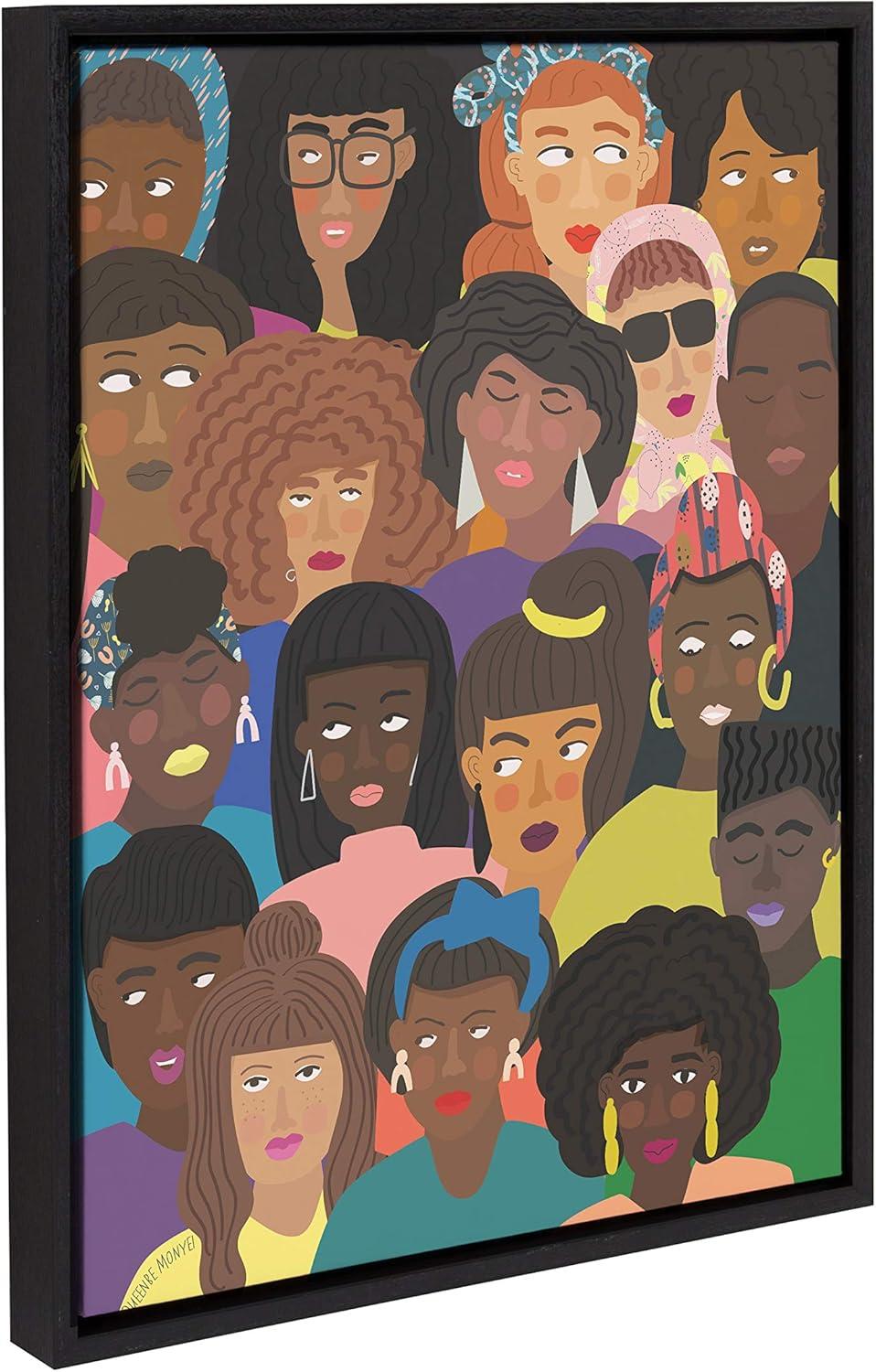 18" x 24" Sylvie Black People United Framed Canvas by Queenbe Monyei Black - Kate & Laurel All Things Decor