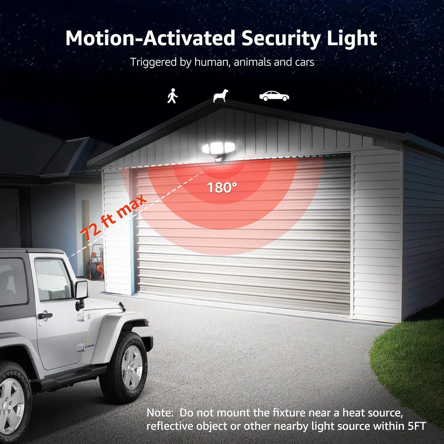 Lepro Motion Sensor Outdoor Light  , LED Security Flood Lights with 3 Adjustable Heads, 270° Wide Lighting Angle, 27W 3200LM Super Bright, IP65 Waterproof for Yard Porch Garage, Black