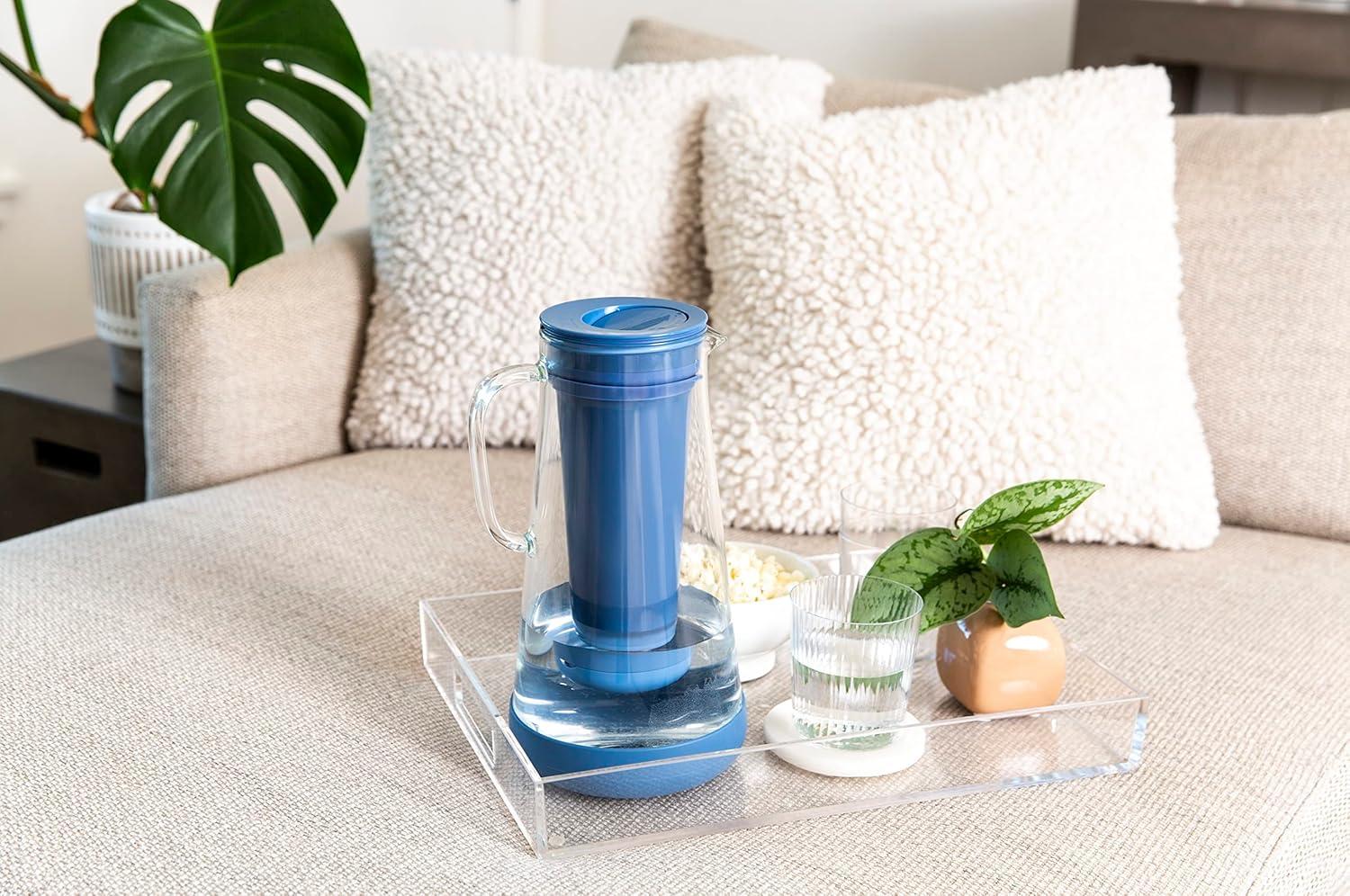 Stormy Blue Glass Water Filter Pitcher with Silicone Base