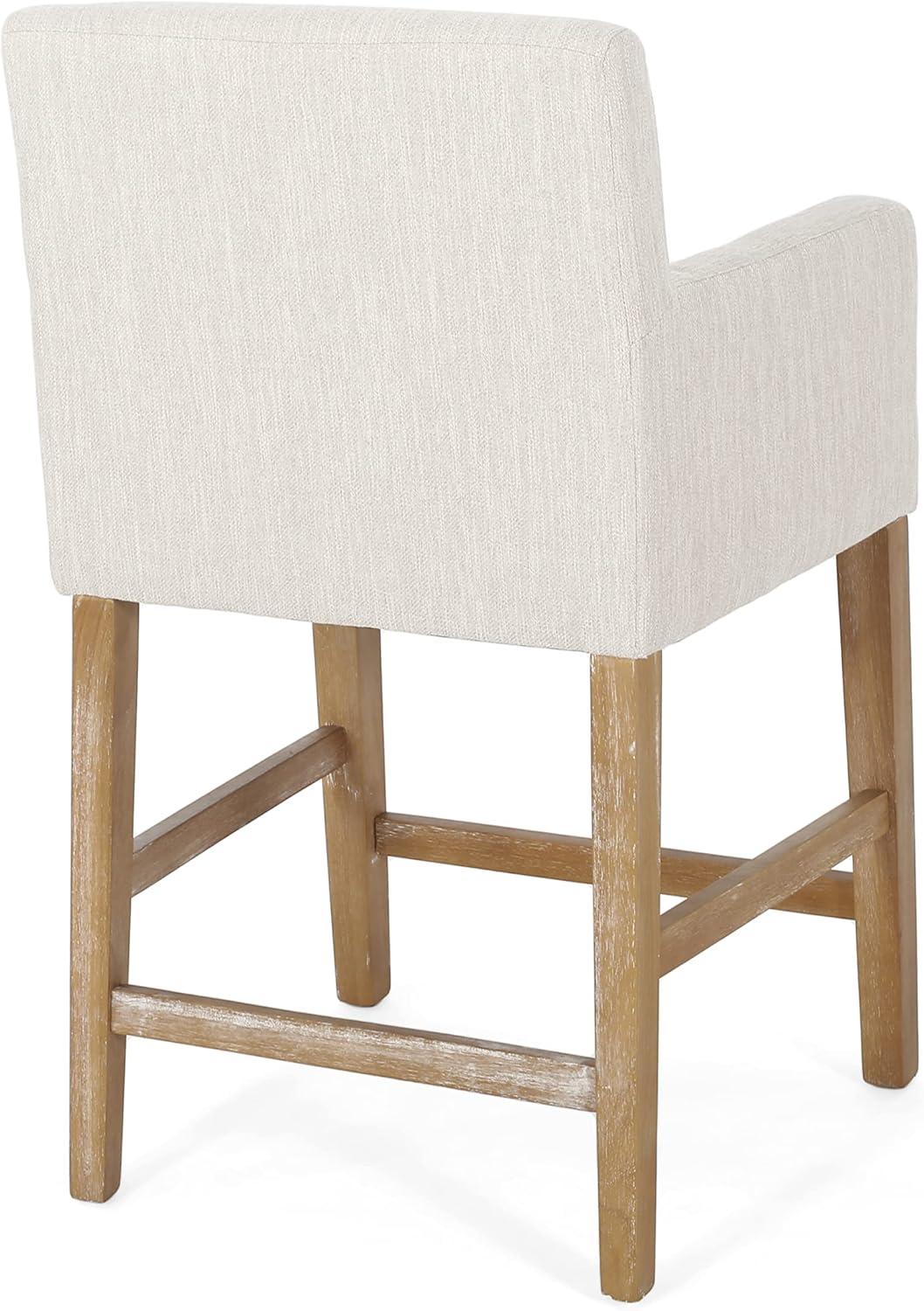 Beige Upholstered Wood 26 inch Counter Stools, Set of 2