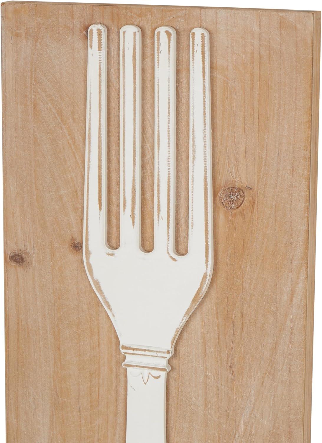 DecMode Brown Wooden Utensils Wall Decor with Carved White Floral Designs (2 Count)
