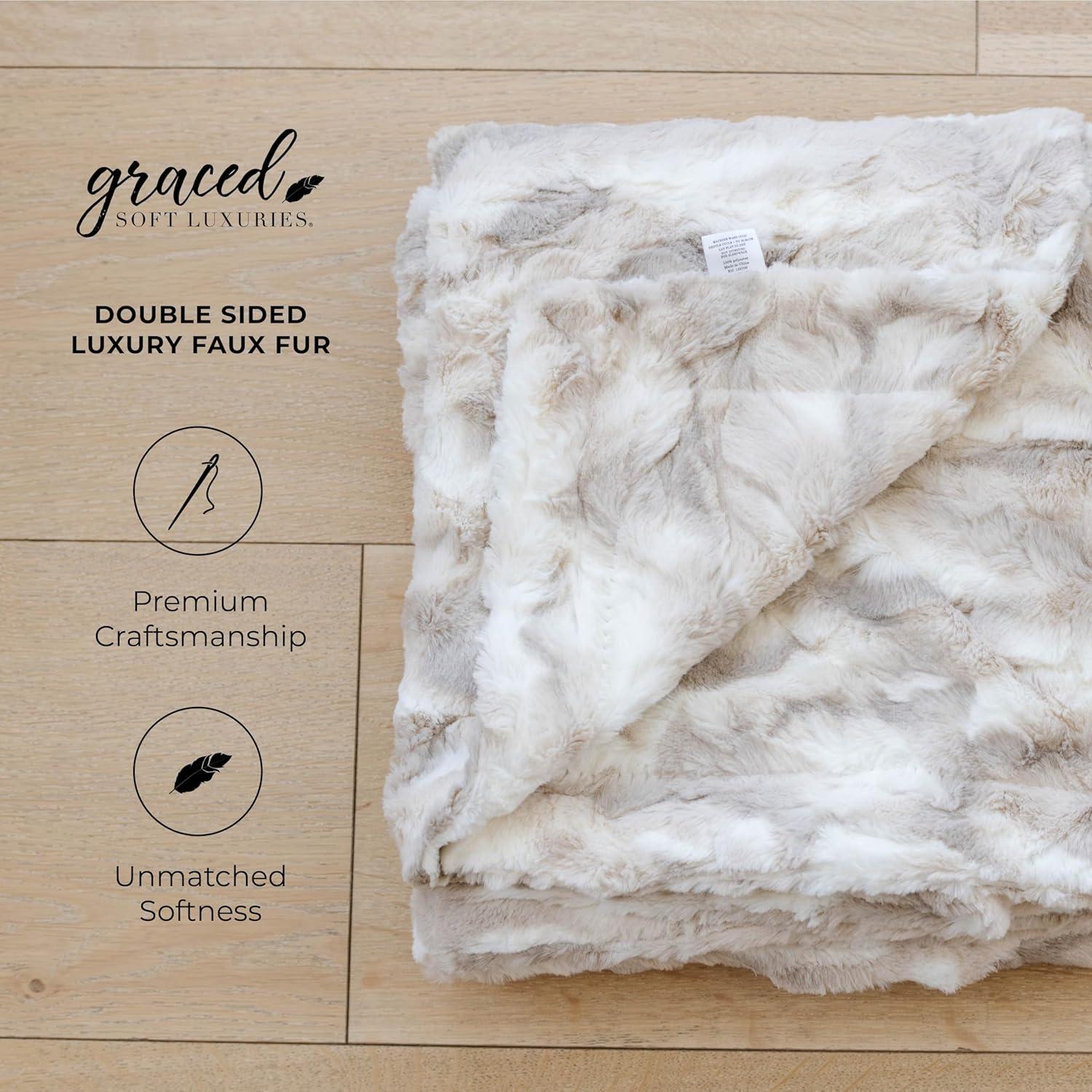 Large Marbled Ivory Faux Fur Reversible Throw Blanket