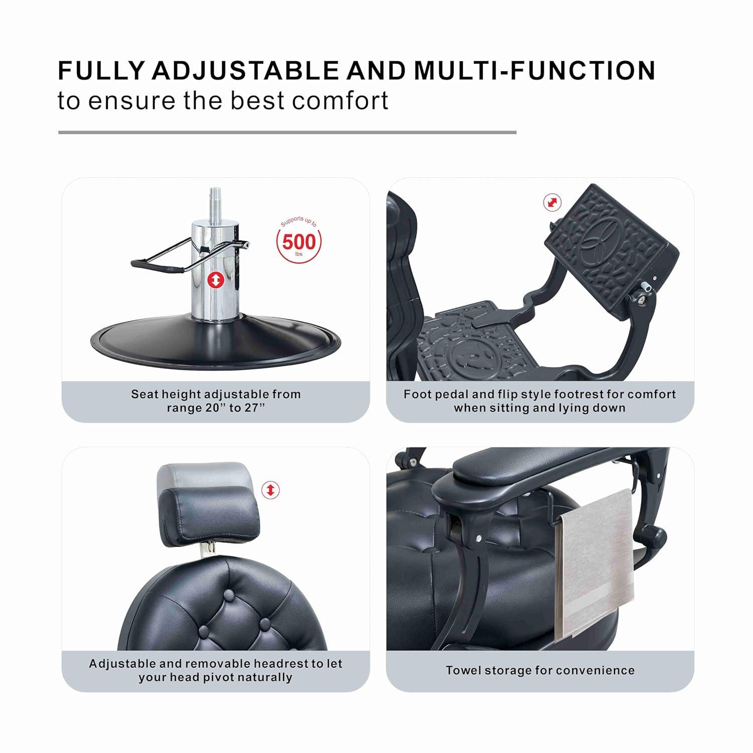 OmySalon Vintage Barber Chair All Purpose Heavy Duty, Hydraulic Recline Salon Beauty Styling Chair Retro, 360 Degree Swivel for Hair Stylist Tattoo