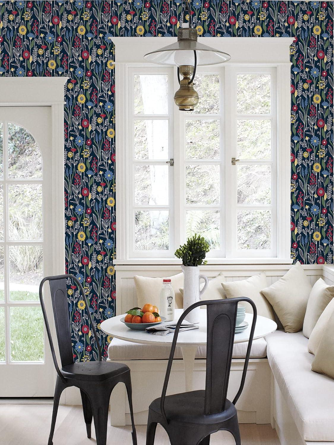 NuWallpaper Navy Jane Peel and Stick Wallpaper: Removable Floral Botanical PVC, Self-Adhesive, 30.75 Sq Ft Coverage