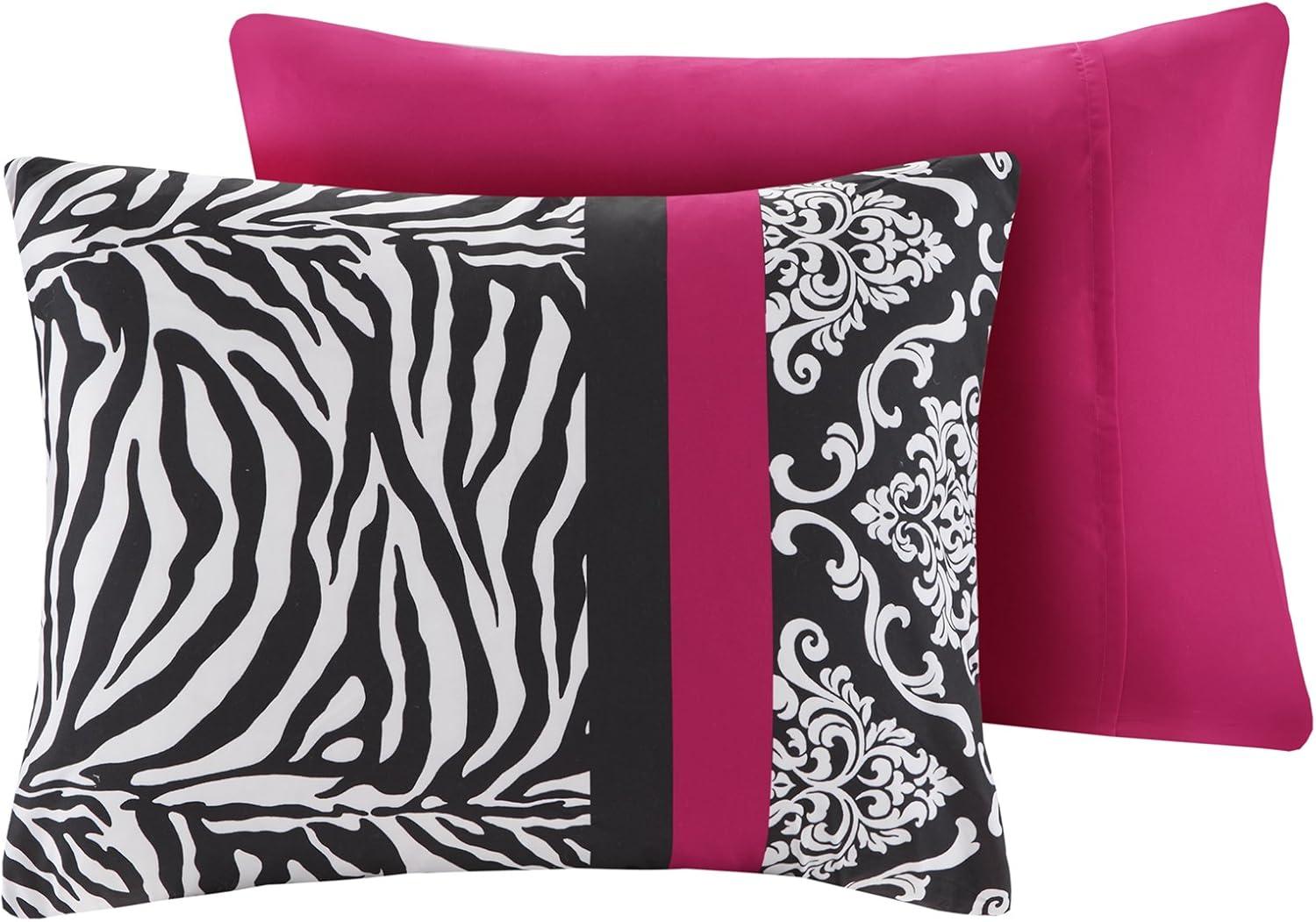 Full Pink Microfiber Zebra Print Kids Comforter Set