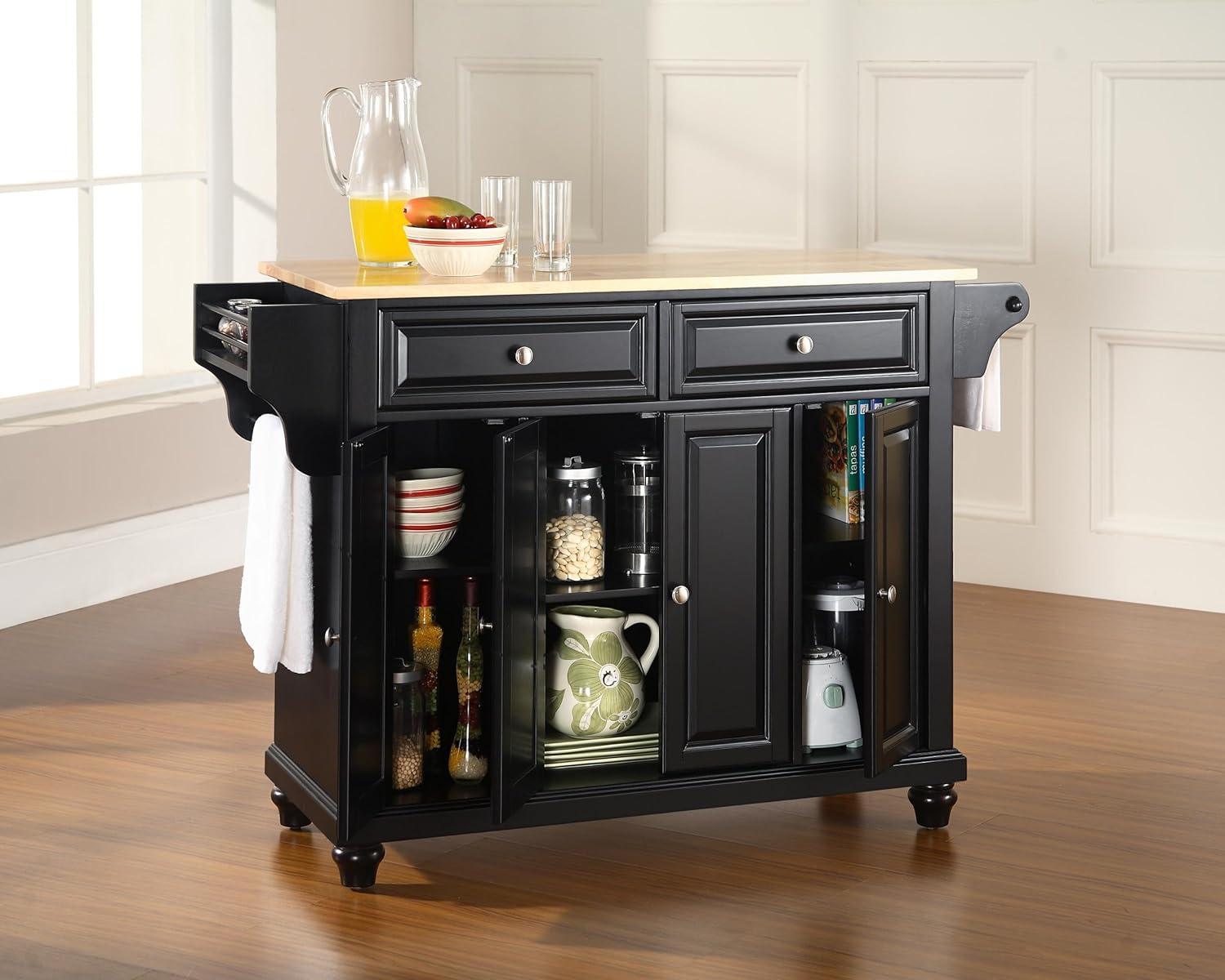 Crosley Furniture Cambridge Natural Wood Top Kitchen Island in Black
