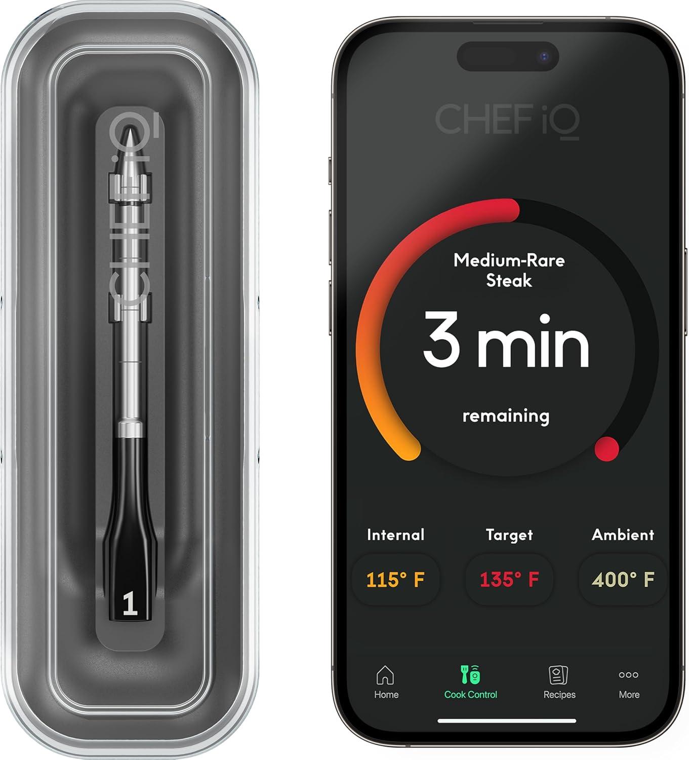 CHEF iQ Sense Smart Wireless Ultra-Thin Meat Thermometer, Unlimited Range, Bluetooth & Wifi, - 1 Probe Set with Smart Hub