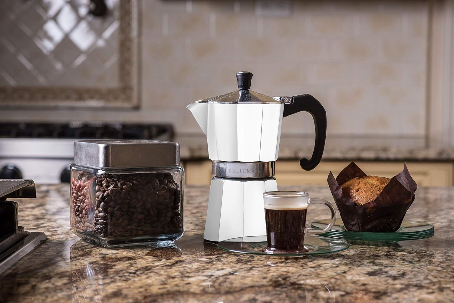 Bellemain 9-Cup Stovetop Espresso Maker – Classic Moka Pot in Elegant White for Rich, Authentic Coffee
