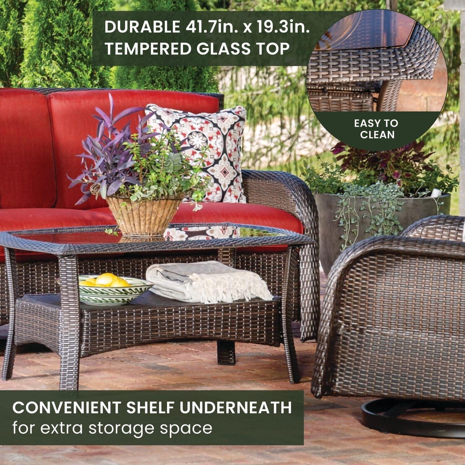 Hanover Strathmere 4-Piece Wicker and Steel Outdoor Conversation Set, Crimson Red