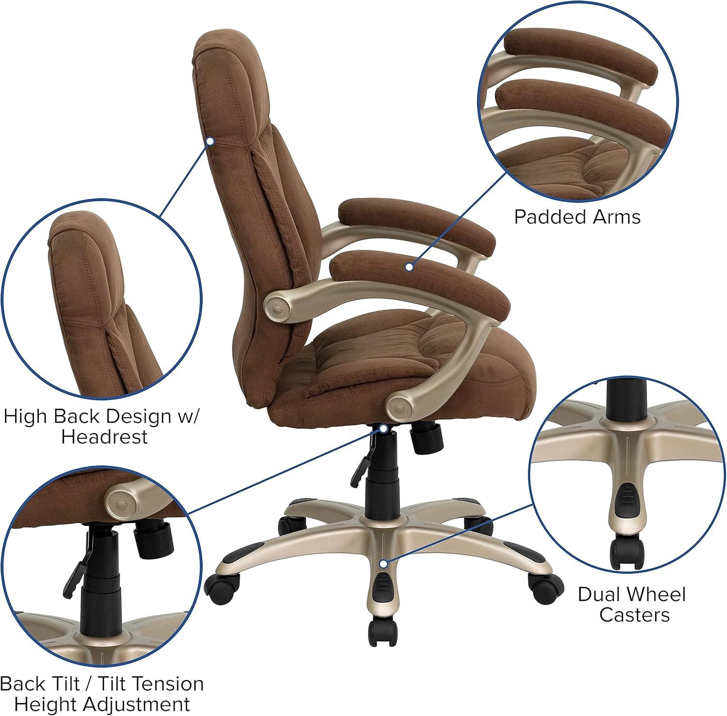 Elegant Brown Microfiber High-Back Executive Swivel Chair with Metal Base