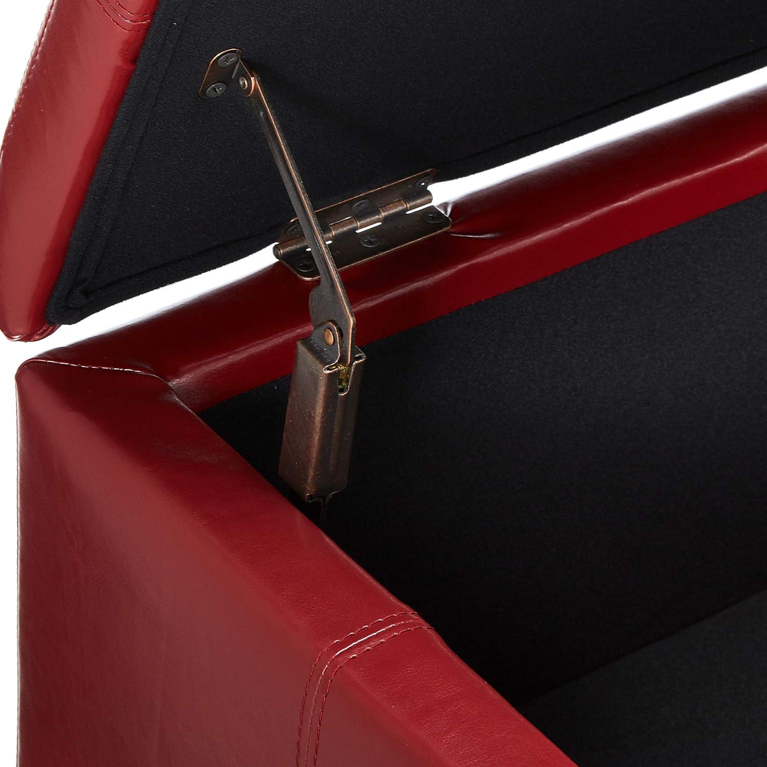 Christopher Knight Home Lucinda Faux Leather Storage Ottoman Bench Red : Upholstered Rectangular Seat, Wood Frame