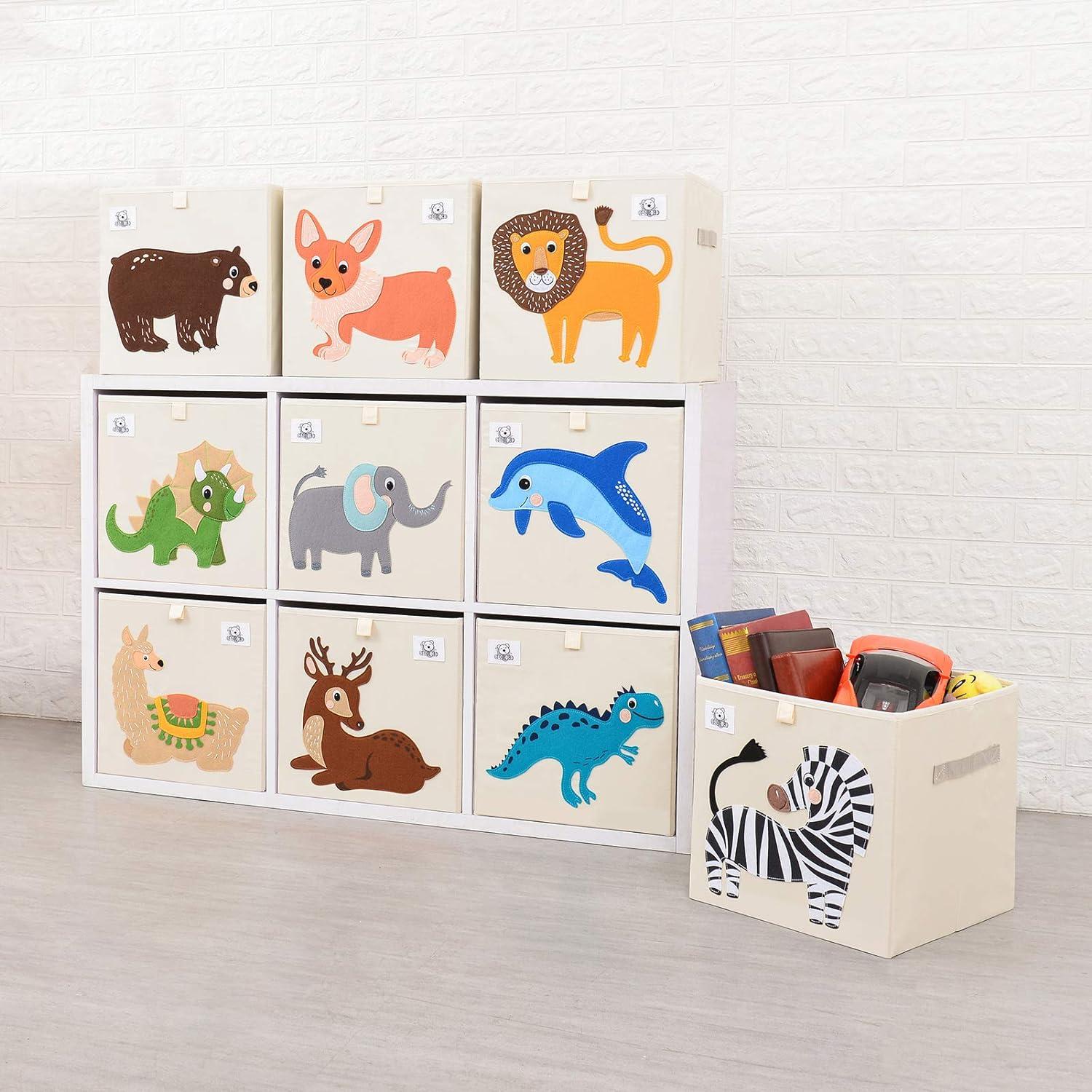 Beige and Green Triceratops Fabric Foldable Storage Bin