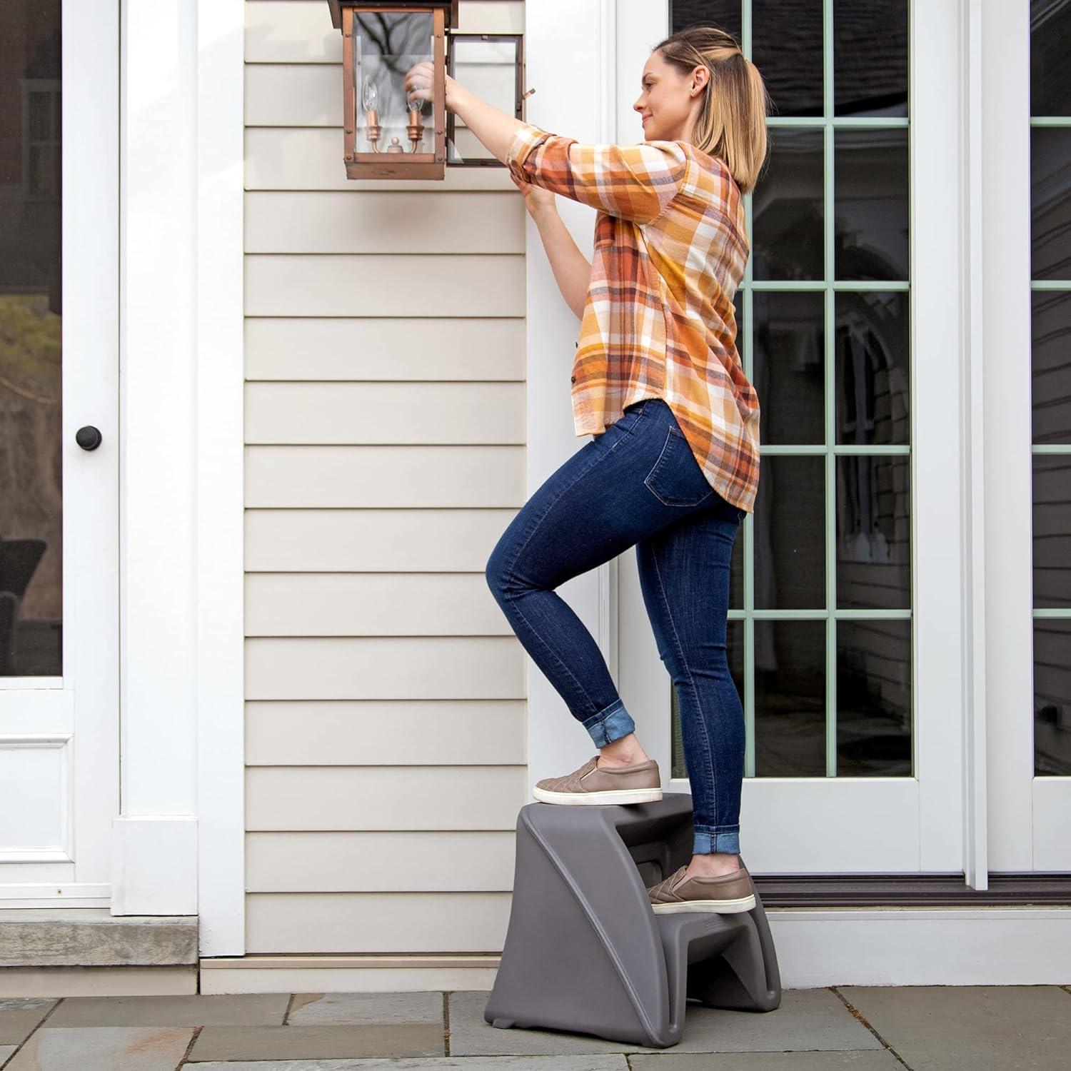 Gray Plastic 2-Step Indoor/Outdoor Step Stool