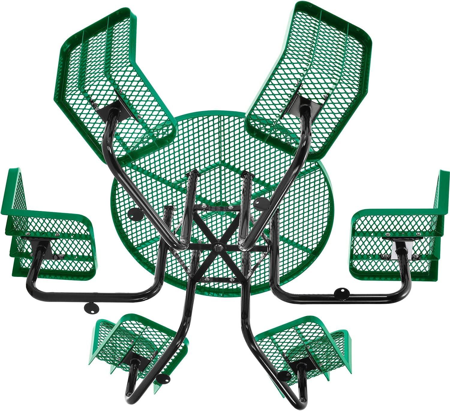 Global Industrial 277590GN 46 in. Round Carousel Expanded Metal Picnic Table with 6 Seats, Green
