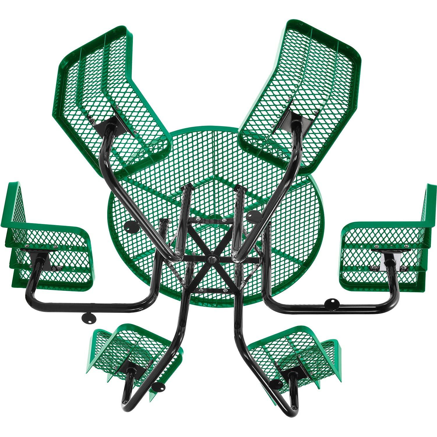 Global Industrial 277590GN 46 in. Round Carousel Expanded Metal Picnic Table with 6 Seats, Green
