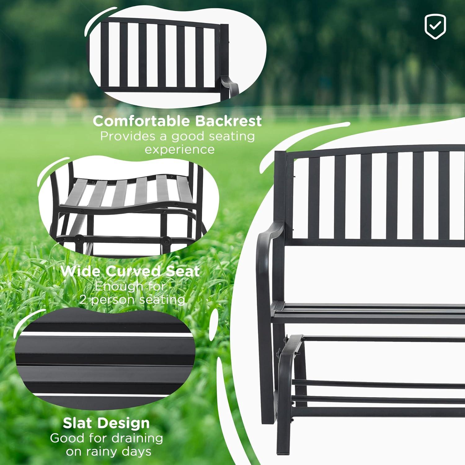 Outsunny Patio Glider Bench Outdoor Swing Rocking Chair Loveseat with Power Coated Steel Frame, Black