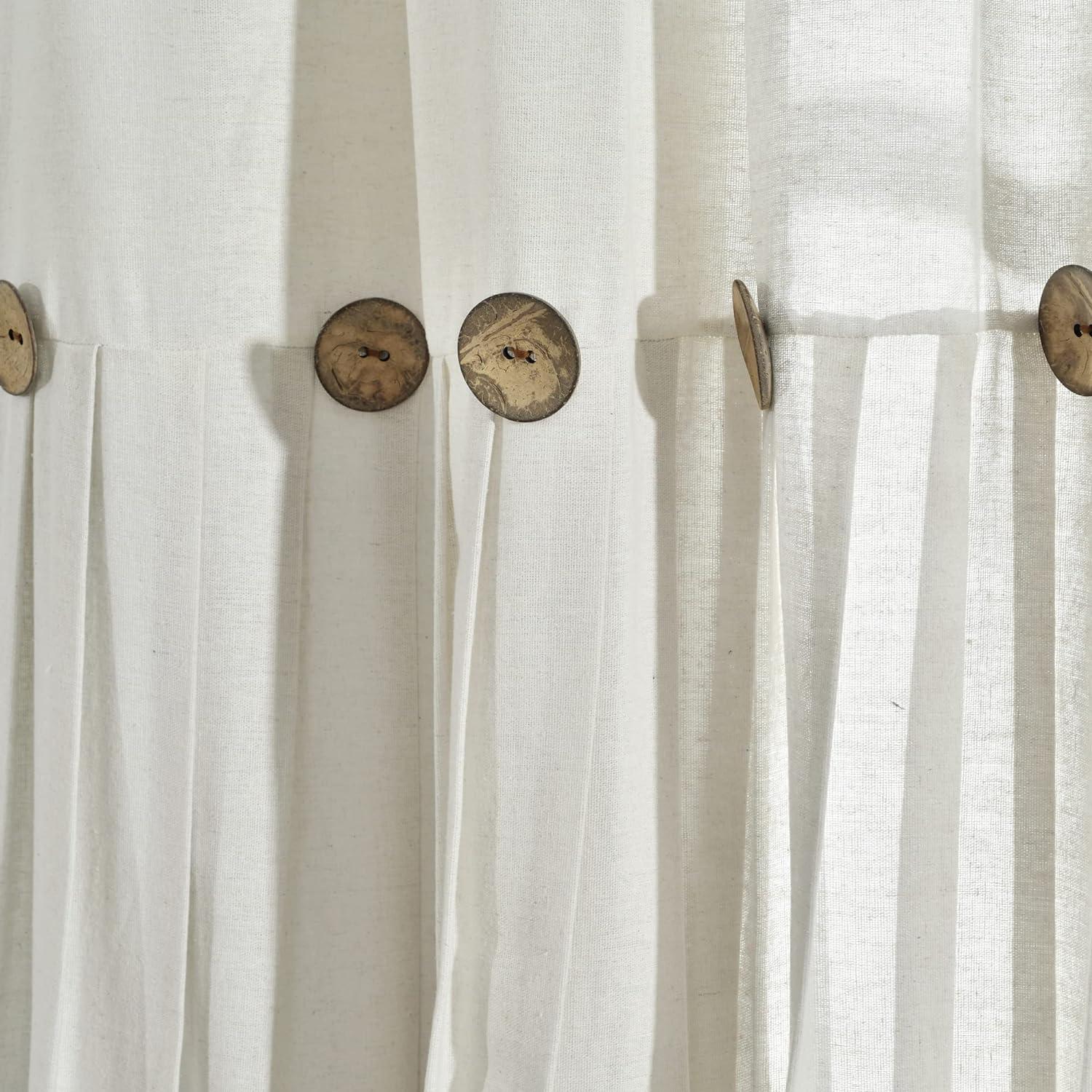 Set of 2 (36"x29") Farmhouse Linen Button Kitchen Curtain Tiers Off White - Lush Décor: Solid Cotton & Linen Rod Pocket