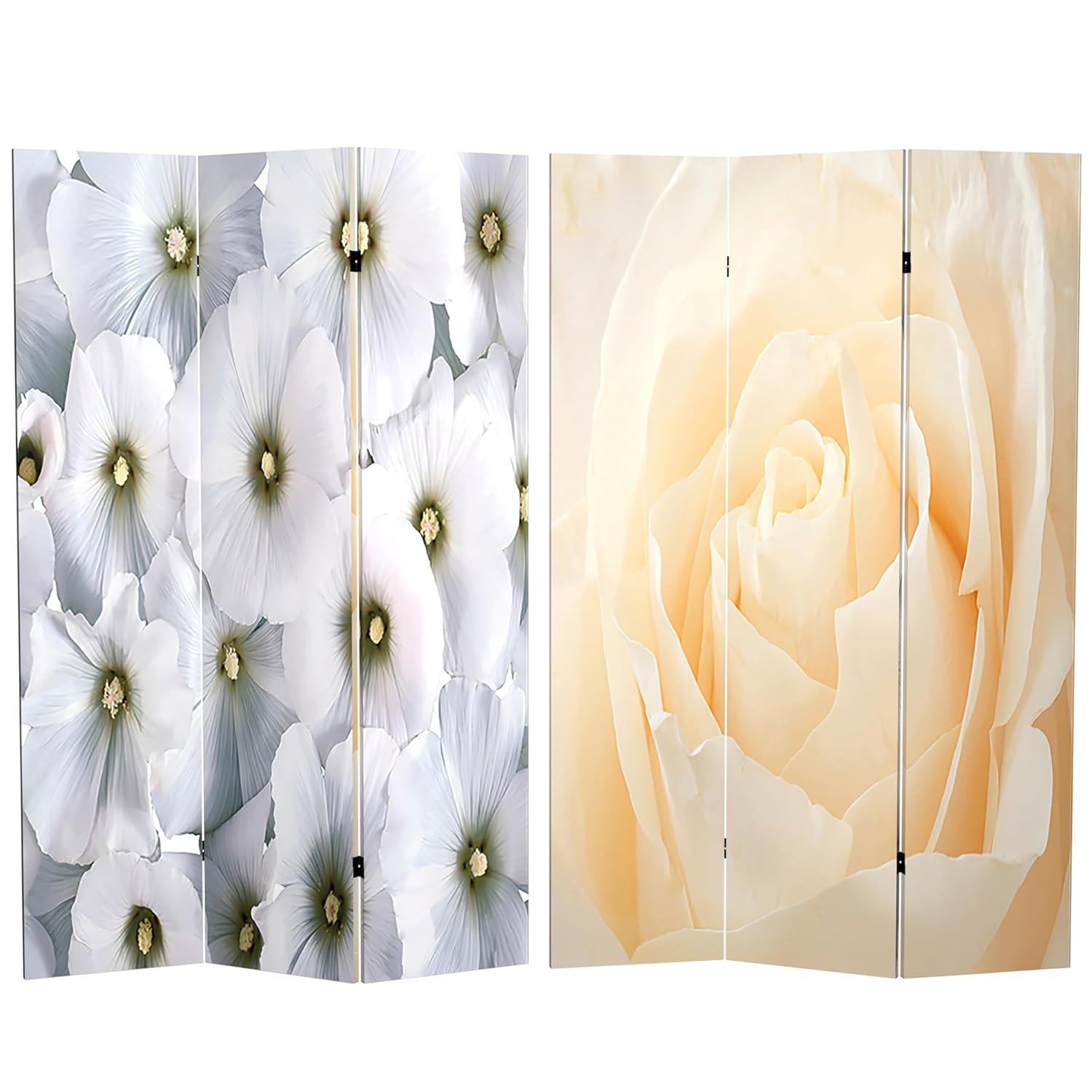 Red Lantern 6 ft. Tall Floral Double Sided Room Divider, 71 inches high and 3 Panels wide