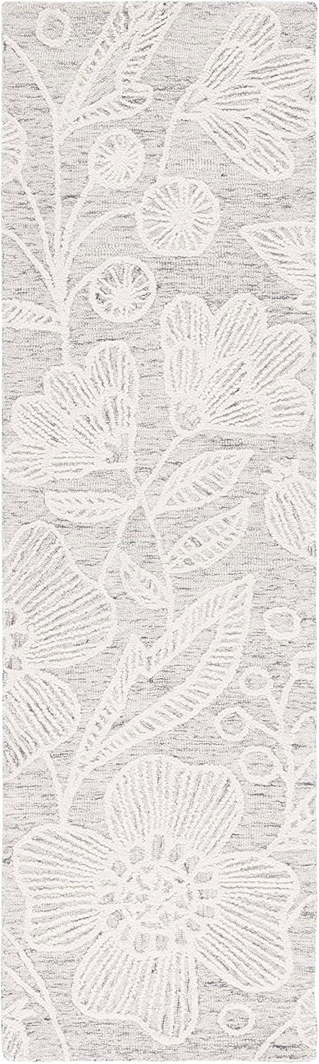 Ivory and Grey Handmade Floral Wool Tufted Rug