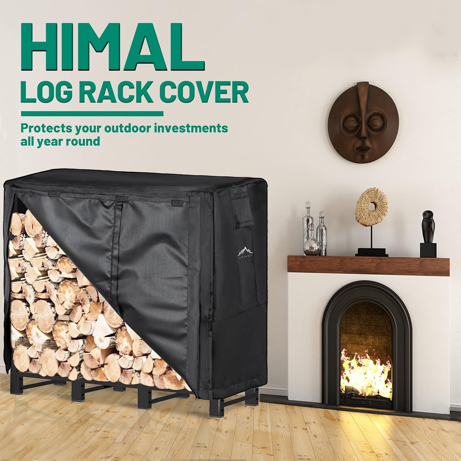 Black Waterproof 8FT Firewood Rack Cover with PU Coating