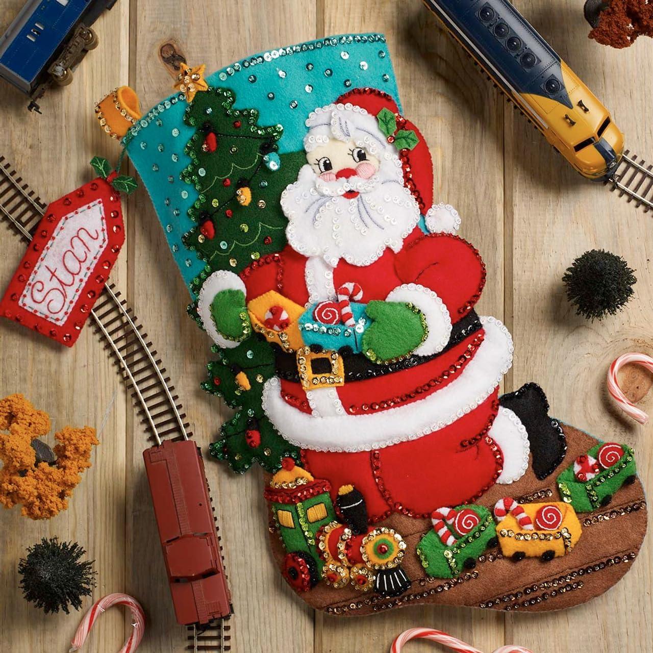 Bucilla Felt Applique 18" Christmas Stocking Kit, Toy Train Santa