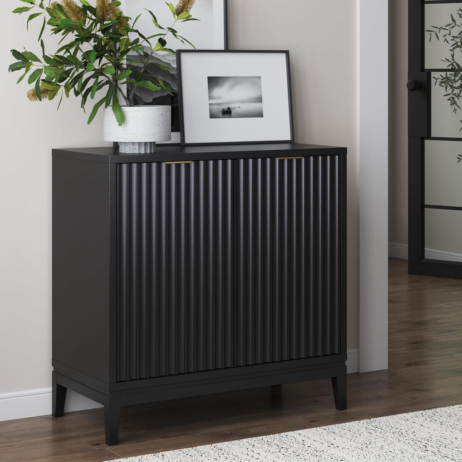 Nathan James Set of 4 Jasper Wood Fluted Console Table with Doors Black
