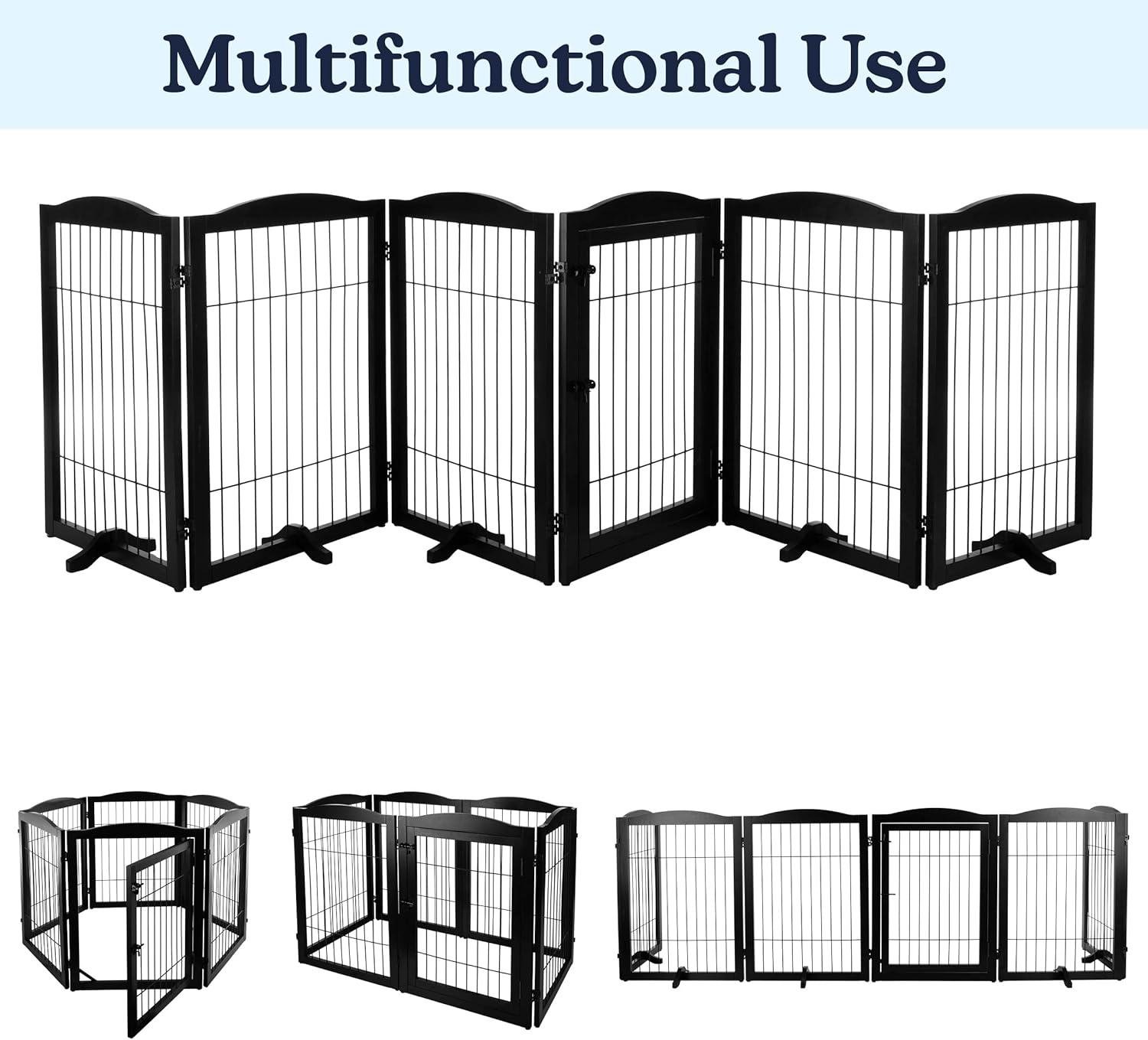 PETMAKER Pet Gate - 6-Panel Indoor Folding Dog Fence for Stairs or Doorways - 132.5x31.5-Inch Freestanding Play Pen with Support Feet