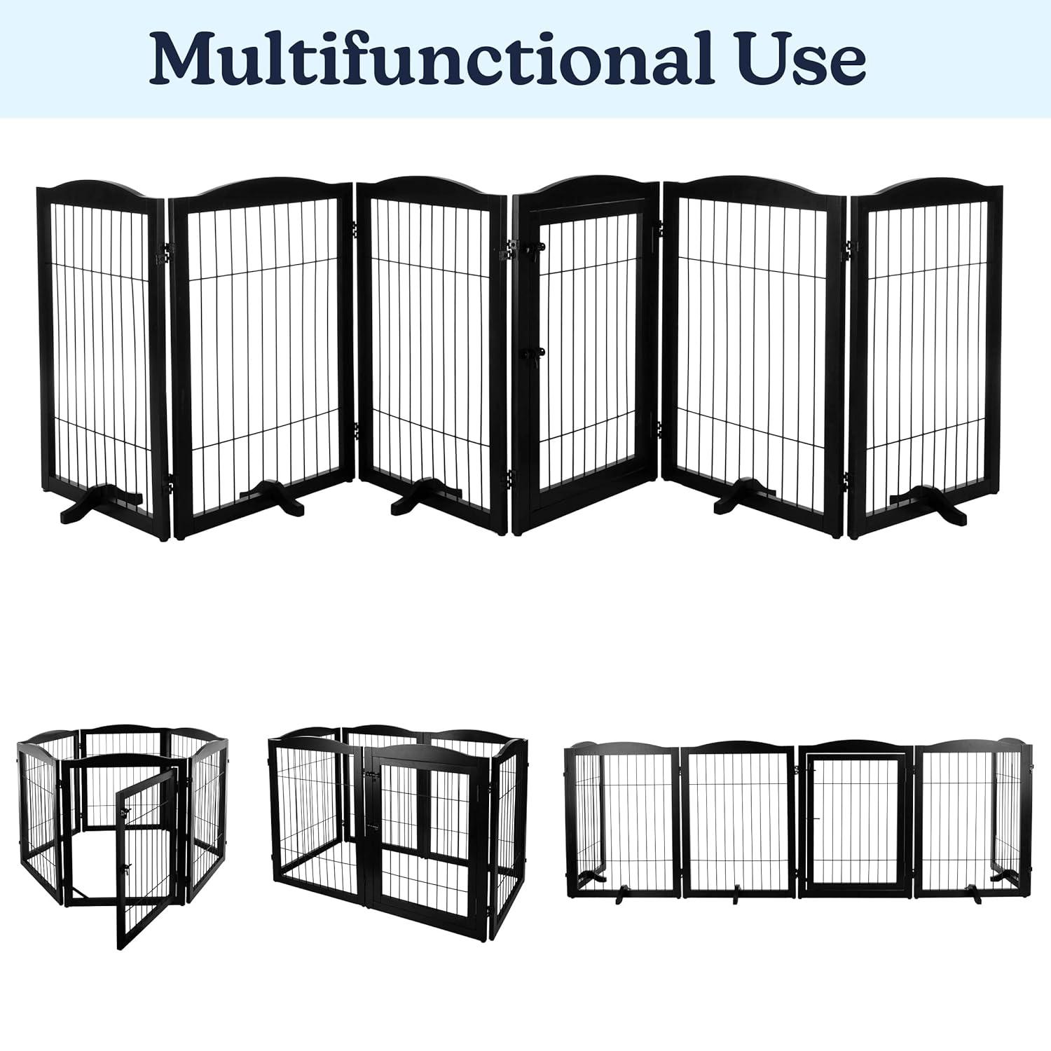Petmaker PETMAKER Pet Gate - 6-Panel Indoor Folding Dog Fence for Stairs or Doorways - 132.5x31.5-Inch Freestanding Play Pen with Support Feet