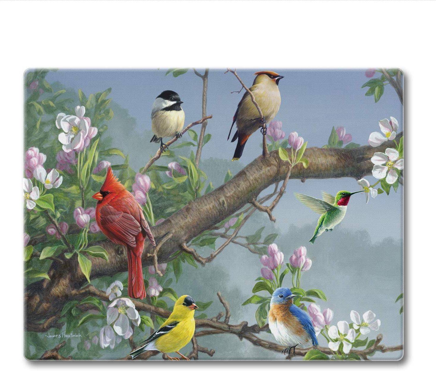 Beautiful Songbirds Tempered Glass Rectangular Cutting Board