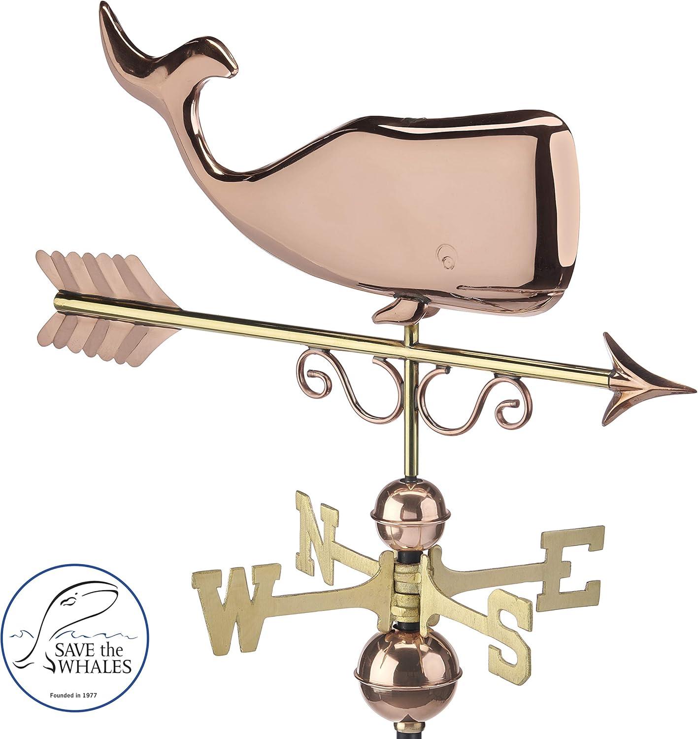 Save the Whales Pure Copper Weathervane- Good Directions: Outdoor Decorative Sculpture, 40" Max Height