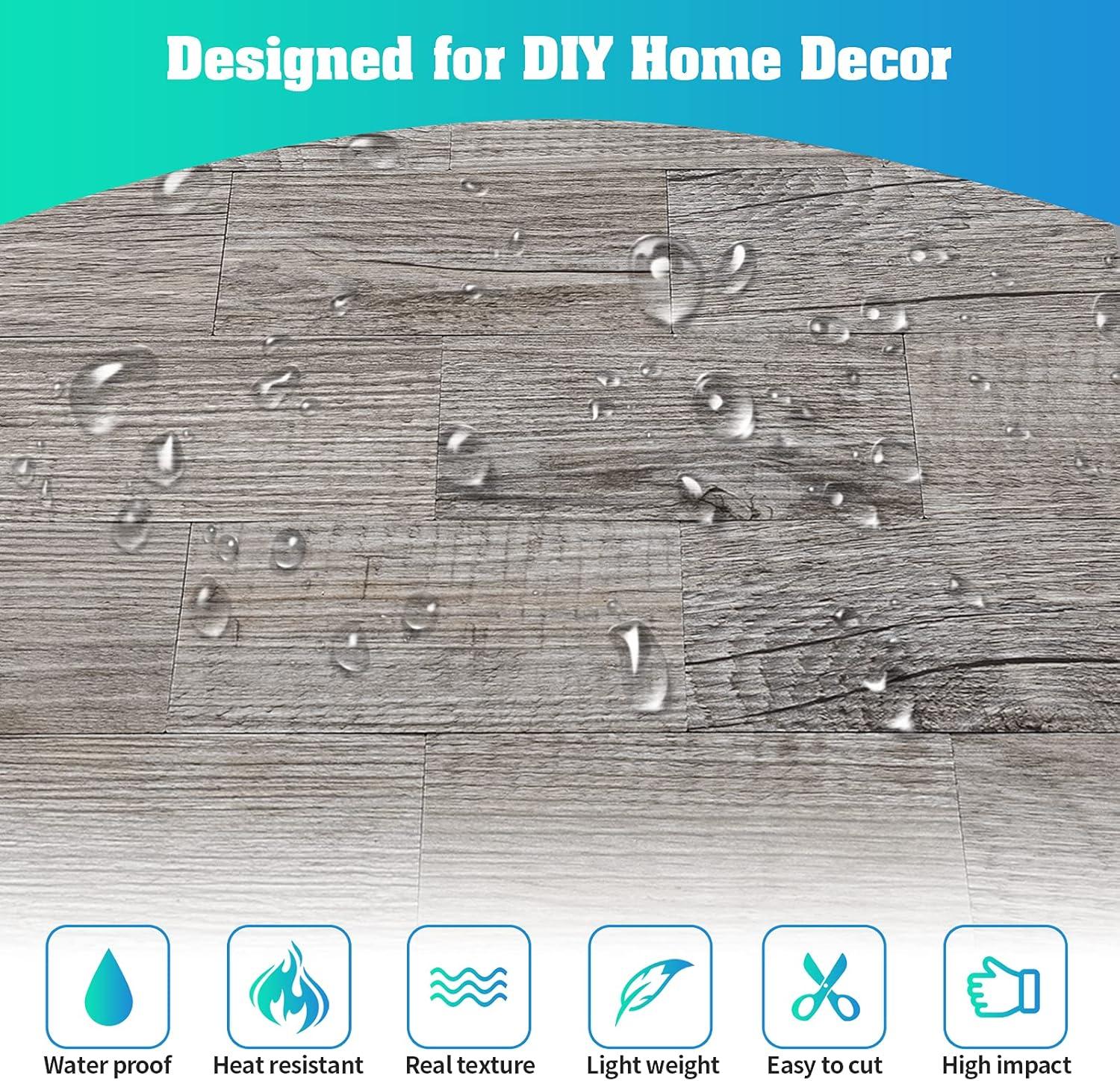 10-Pack Peel and Stick Tile Backsplash 11.3"X11.5" PVC Wall Tiles, Stick on Backsplash for Kitchen, Bathroom Tile, Fireplace Décor, Laundry Table, Stair Decals in Grey Rustic