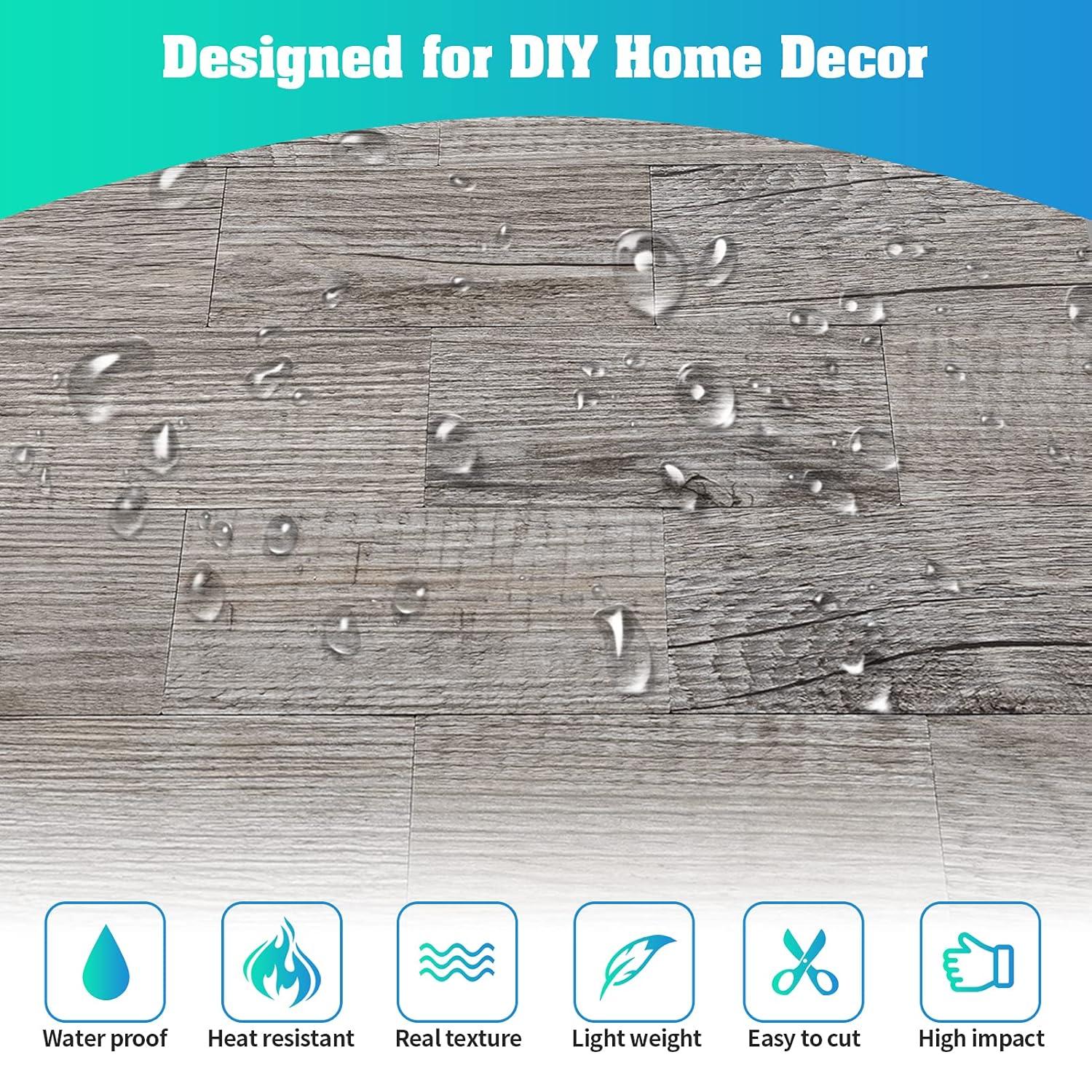 10-Pack Peel and Stick Tile Backsplash 11.3"X11.5" PVC Wall Tiles, Stick on Backsplash for Kitchen, Bathroom Tile, Fireplace Décor, Laundry Table, Stair Decals in Grey Rustic