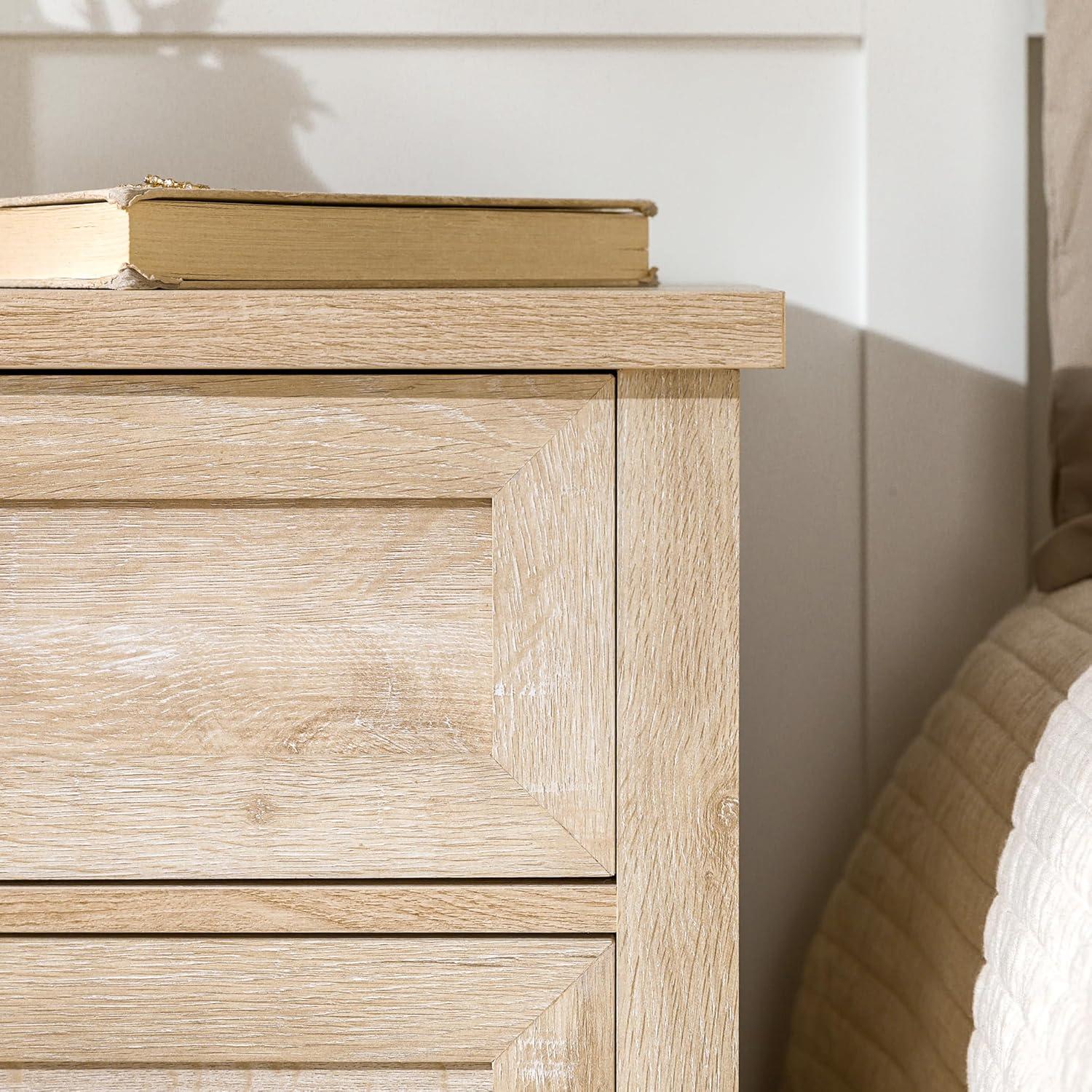 Fontella Transitional 3 Drawer Nightstand White Oak - Saracina Home: Farmhouse Style, MDF, Storage Solution