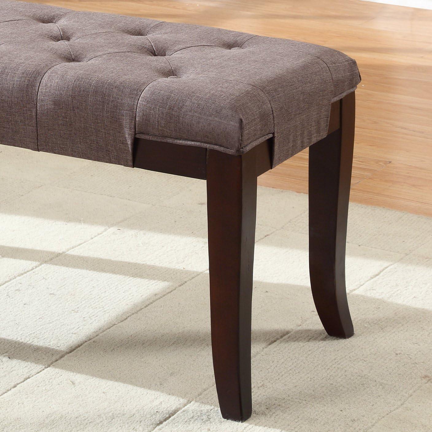 Roundhill Furniture Linon Fabric Tufted and Wood Bench in Brown