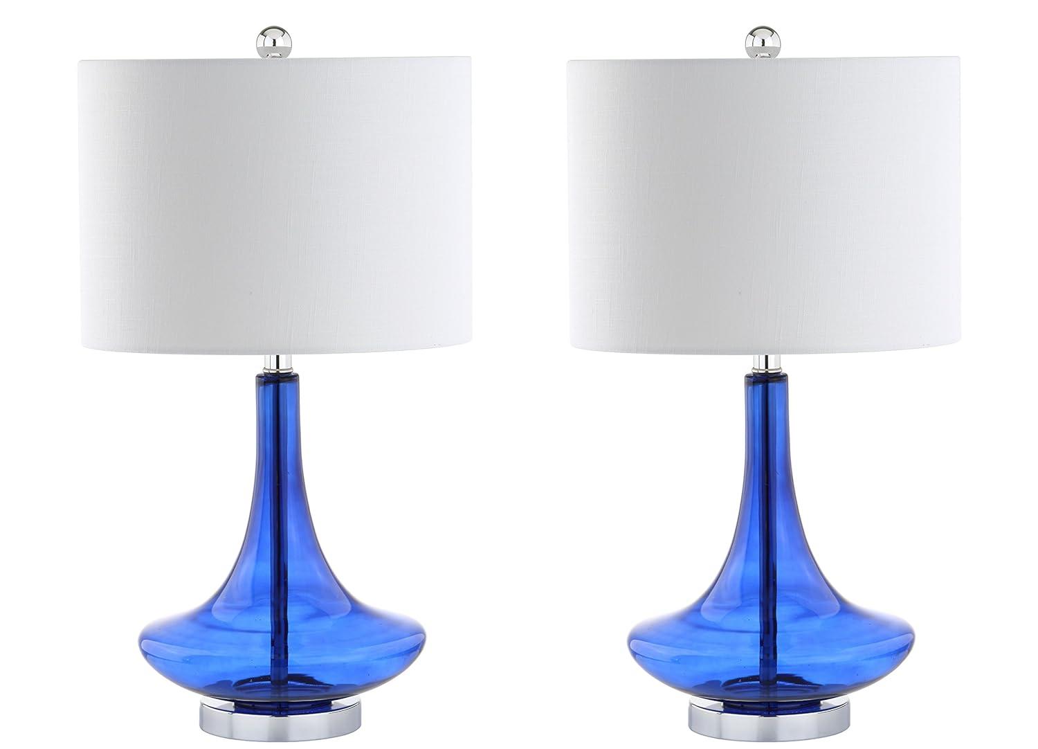 JONATHAN Y JYL1081D-SET2 Cecile 25.5" Glass Teardrop LED Table Lamp, Contemporary, Transitional for living room, dinning room, bedroom, office Bulb Included, Cobalt/Chrome (Set of 2)