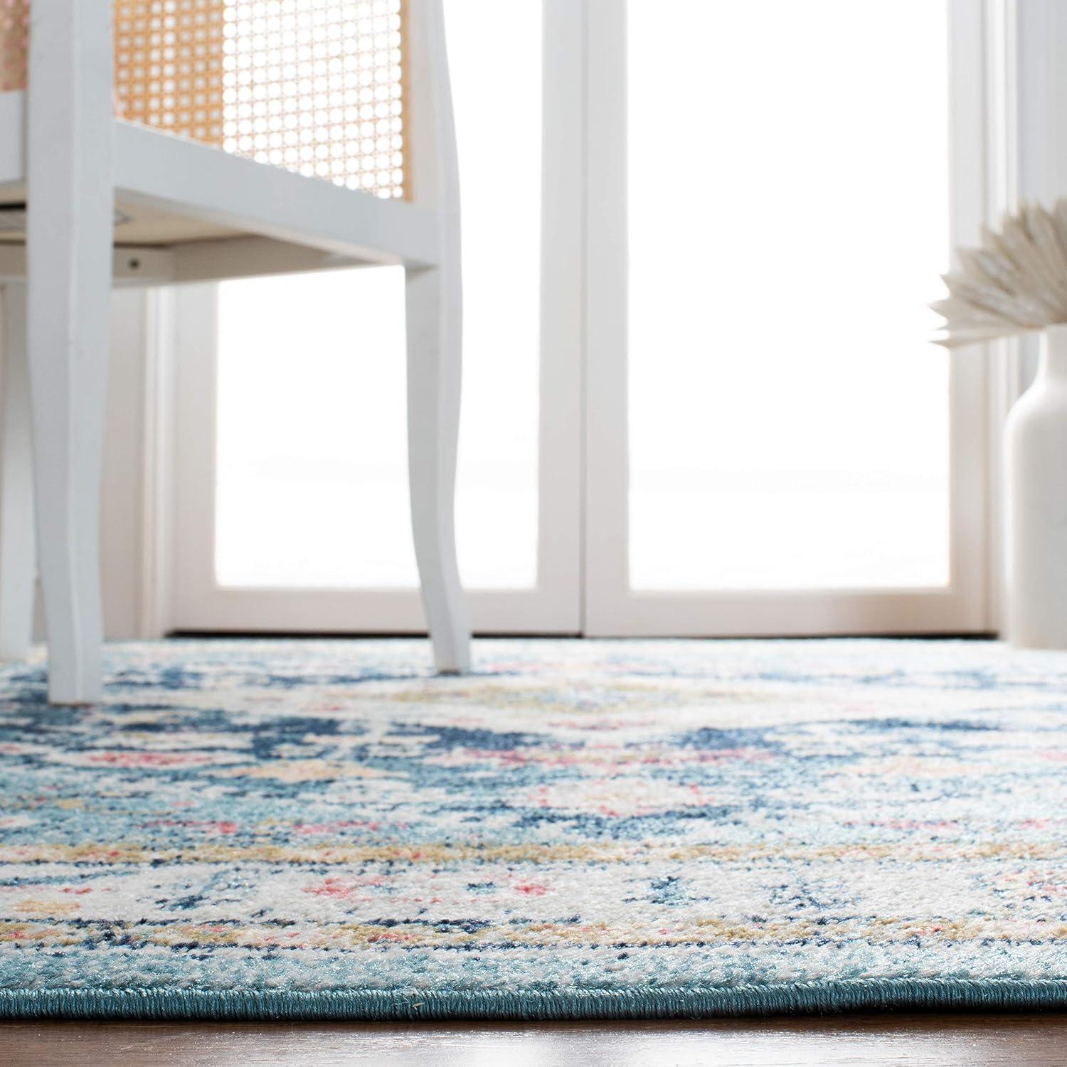 Blue Synthetic 8' x 10' Stain-Resistant Rectangular Area Rug