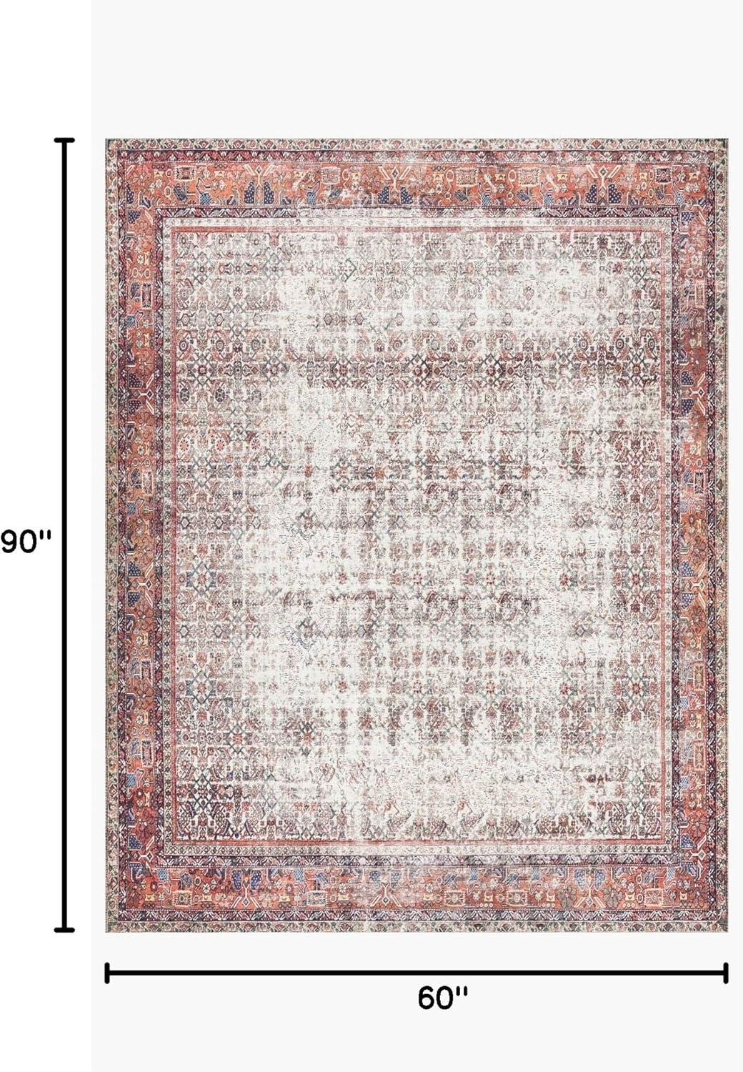 Ivory and Brick Rectangular Reversible Synthetic Area Rug, 5' x 7'