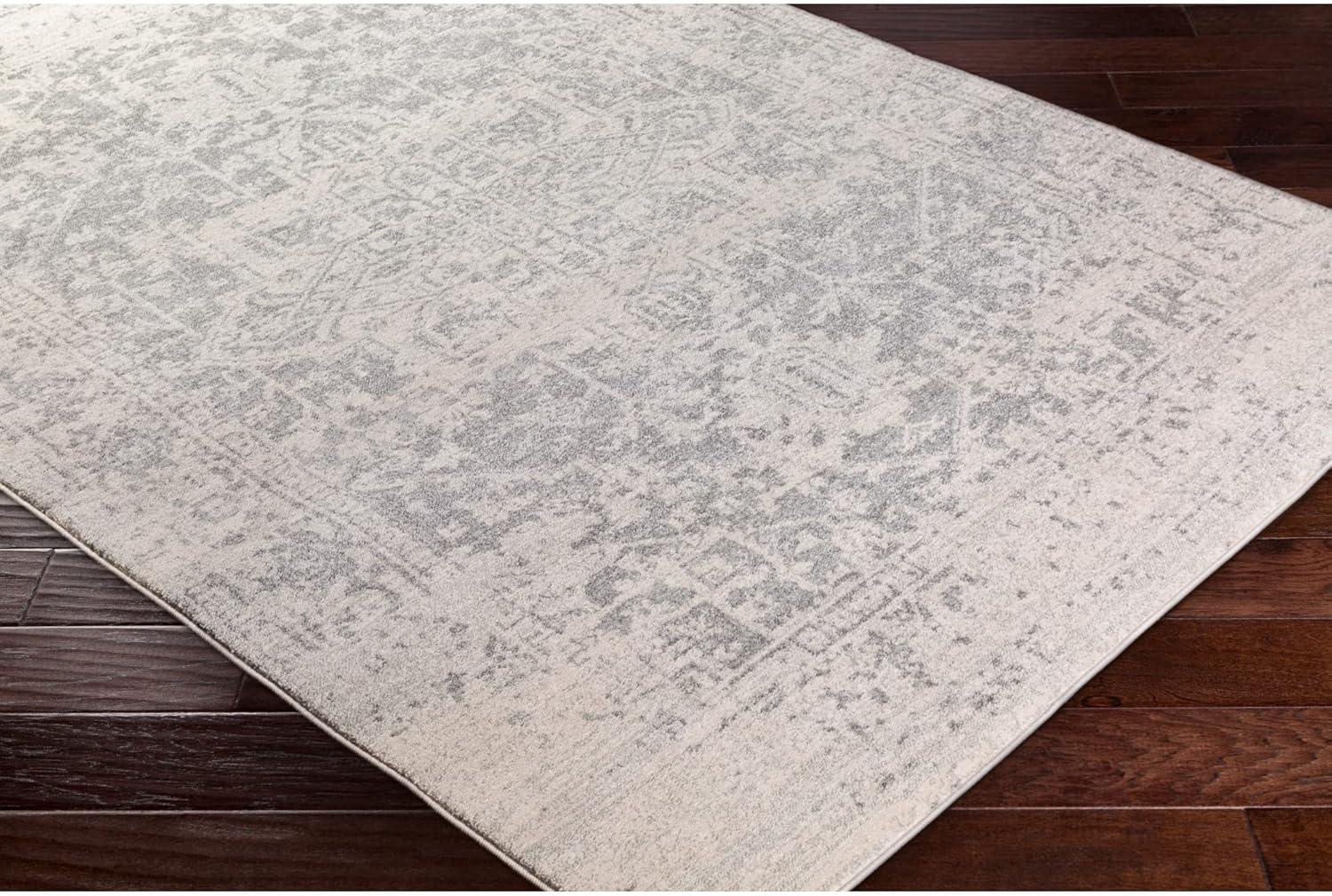 Gray Floral Motif Low Pile Runner Rug