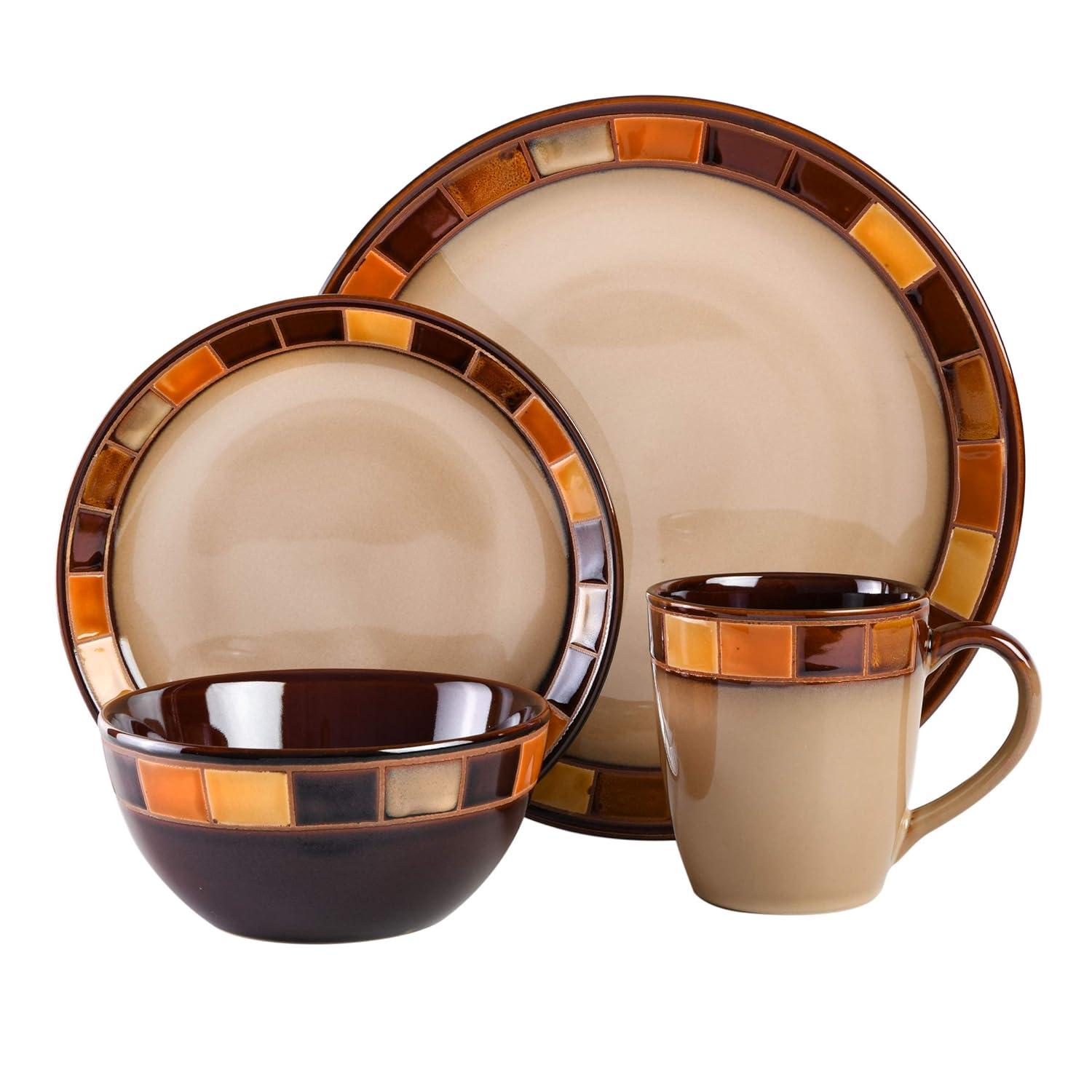 Gibson Elite Casa Estebana 16 Piece Dinnerware Plates, Bowls, & Mugs Set, Cream