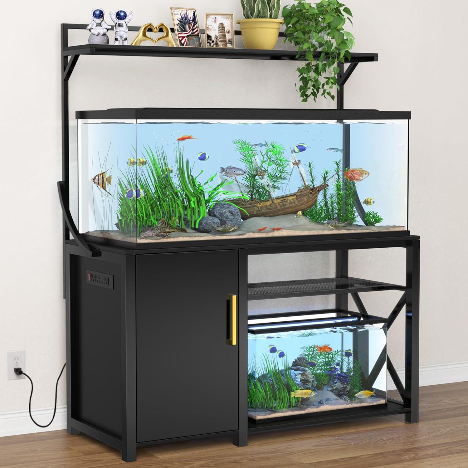 55-75 Gallon Fish Tank Stand,Metal Aquarium Stand with Power Outlet and Cabinet