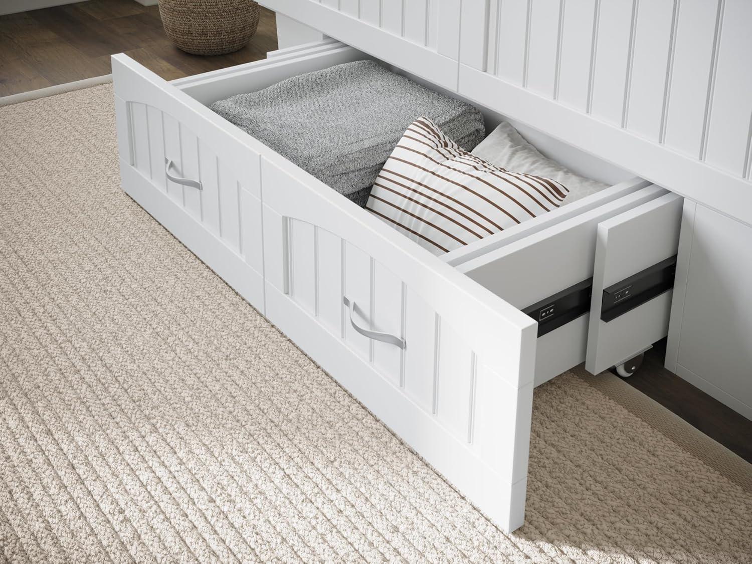 Nantucket Full Size Murphy Bed Chest with Mattress and Built-in Charger in White