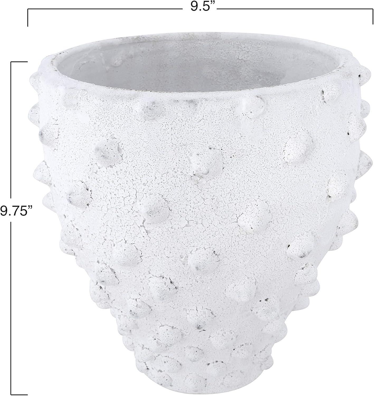 Creative Co-Op Round Terra-cotta Crock with Pointed Polka Dots and Distressed Volcano Glaze, White