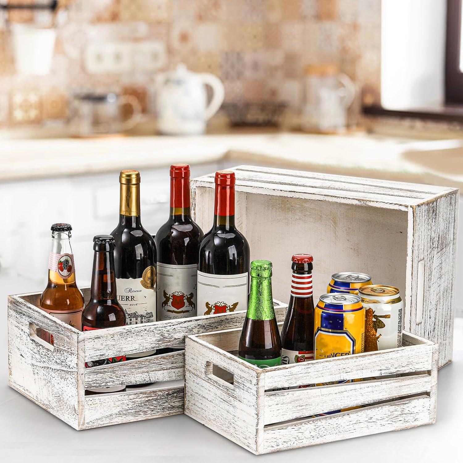 Admired By Nature Wooden Crates Storage Container, Rustic White Set of 3, Farmhouse Style Decorative Baskets for Home Decor, Rustic Decor, Nesting Stackable Organizers, Distressed Wood Crates C21