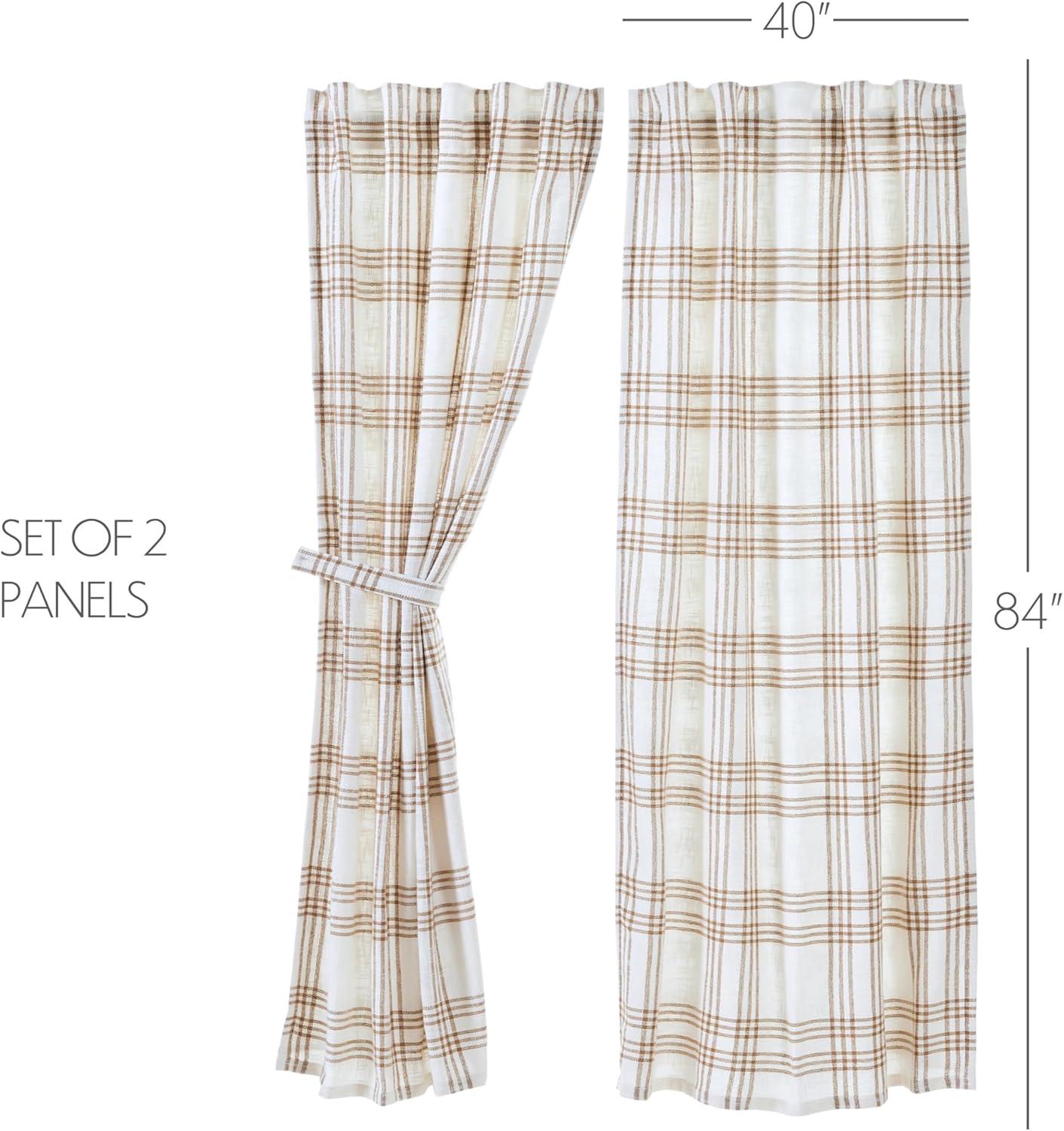 White and Tan Plaid Cotton Light-Filtering Curtain Panels, 84x40, Set of 2