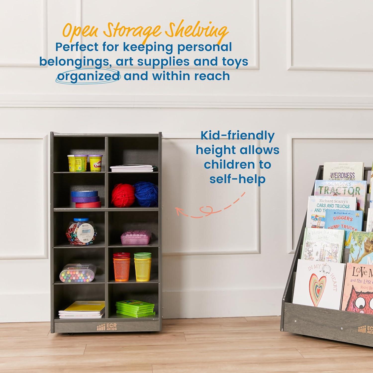 ECR4Kids 10 Cubby Mobile Tray Storage Cabinet, 5x2, Classroom Furniture