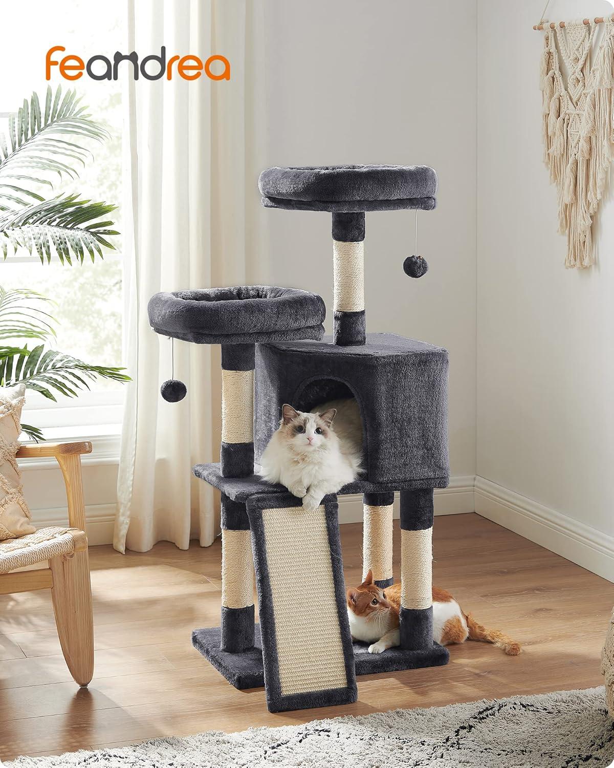 FEANDREA 45.3-Inch Cat Tower, Cat Tree for Indoor Cats, Cat Condo, Smoky Gray