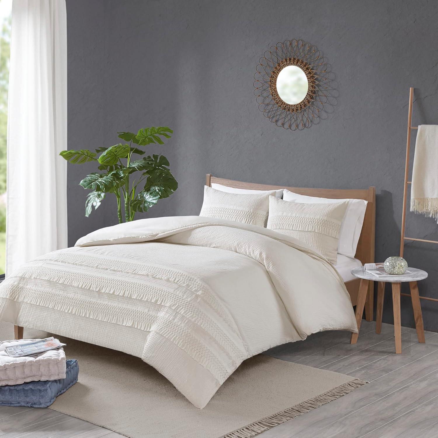 Madison Park Roselle King/California King 3pc Cotton Seersucker Duvet Cover Set Ivory: Lightweight Fabric, OEKO-TEX Certified