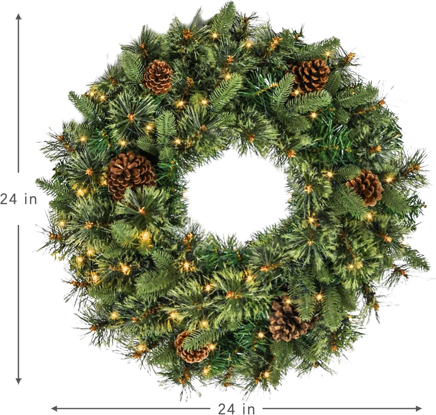 Jeco 24" Christmas Wreath with Pine Needles and Lights in Multi-Color