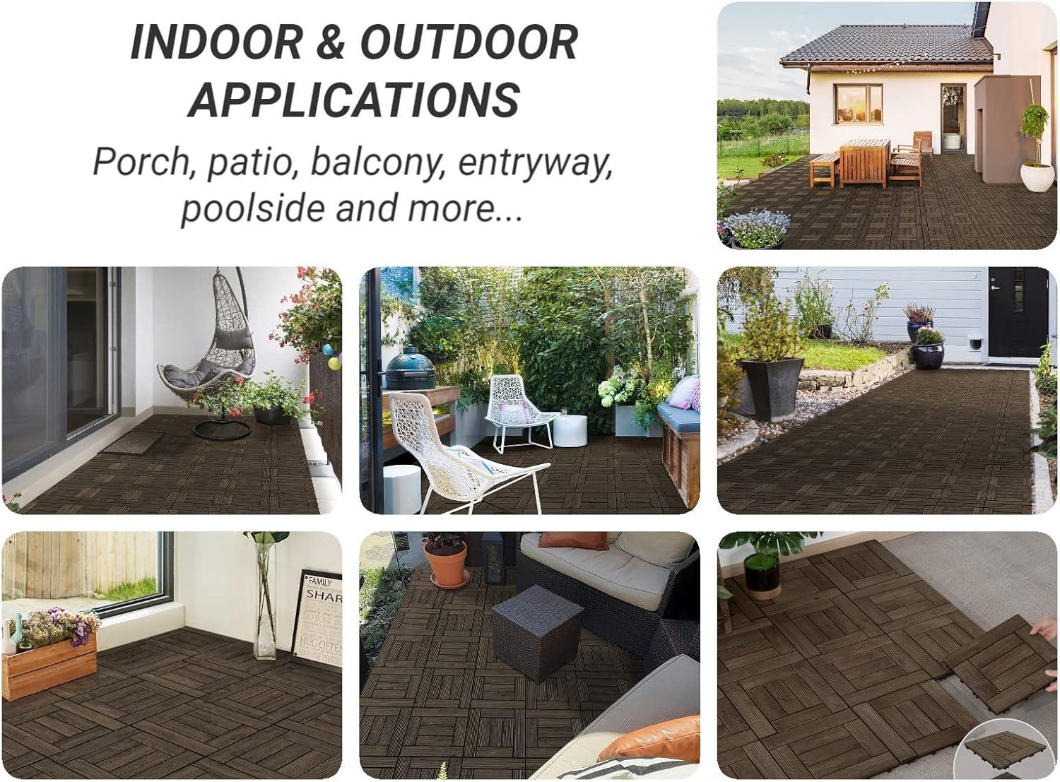 Natural Fir Wood Interlocking Deck Tiles for Outdoor Patio