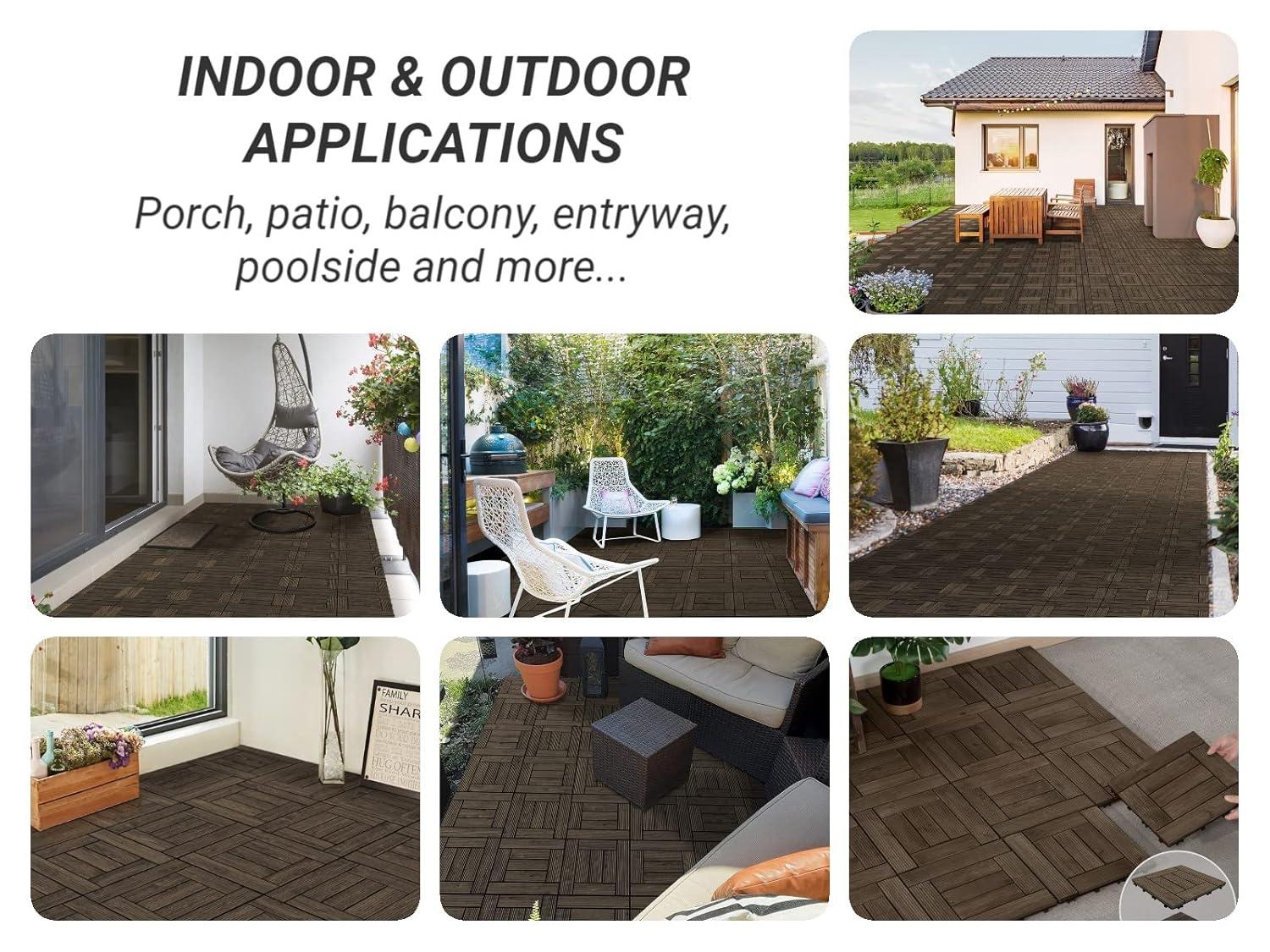 Topeakmart 27PCS Patio Deck Tiles Interlocking Wood Decking Floor Tiles 12 x 12in Black for Outdoor & Indoor Patio Garden Deck Poolside